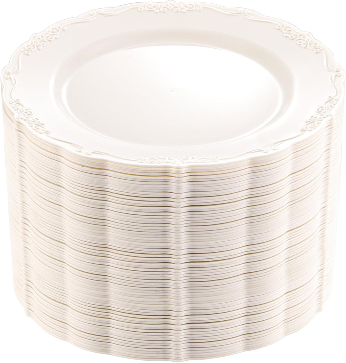 DaYammi 60PCS Ivory Plastic Plates, 10 inch Disposable Dinner Plates | Heavy Duty Ivory Disposable Plates Premium Dinner Plates Fancy Plastic Plates for Party, Wedding and Bridal Shower