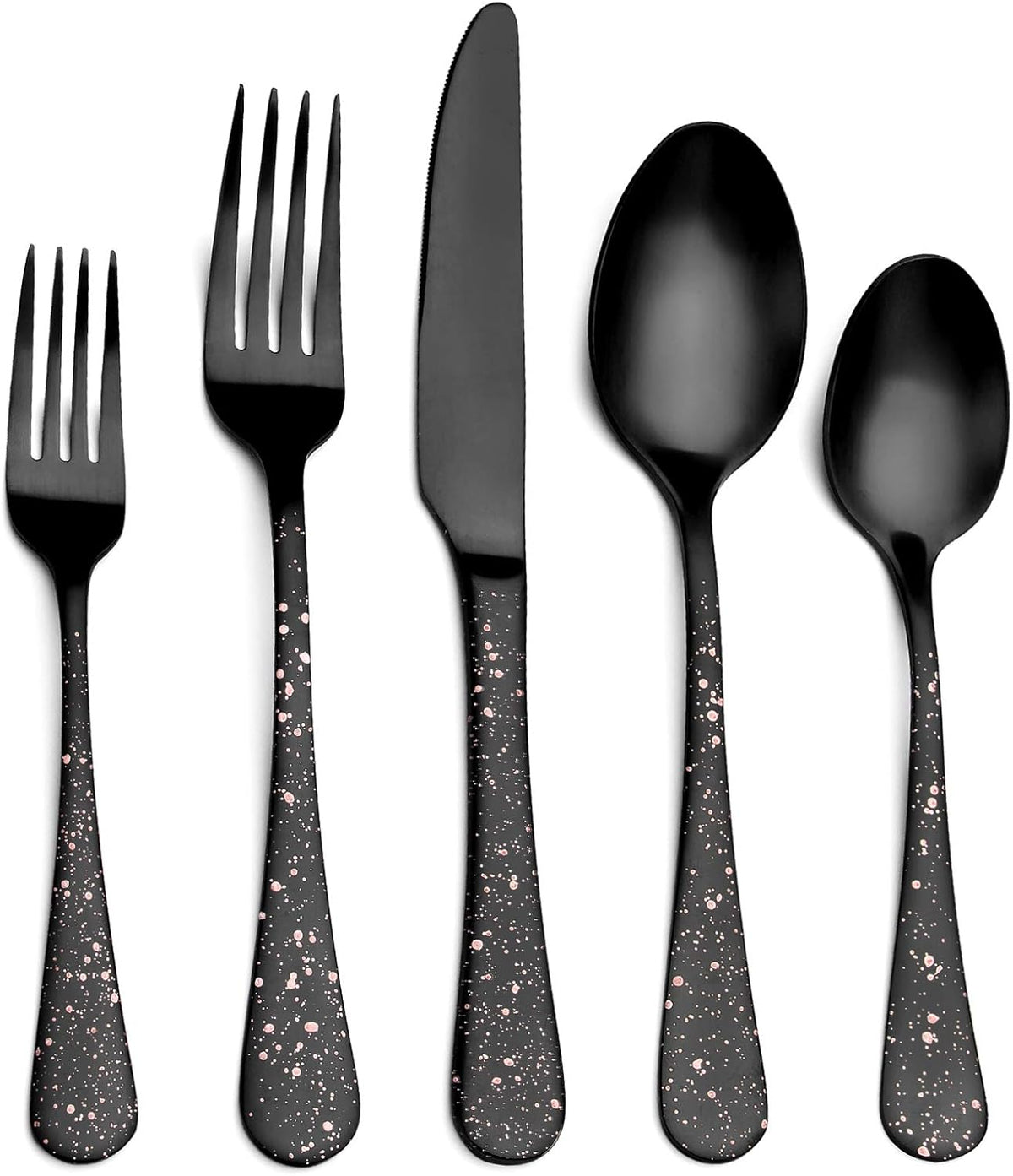 O.C.E. Matte Black Silverware Set, Stainless Steel Flatware Set, 20-Piece Tableware Cutlery Set Service for 4, Satin Finish Tableware Utensils Set, Dishwasher Safe (Starry Pink)