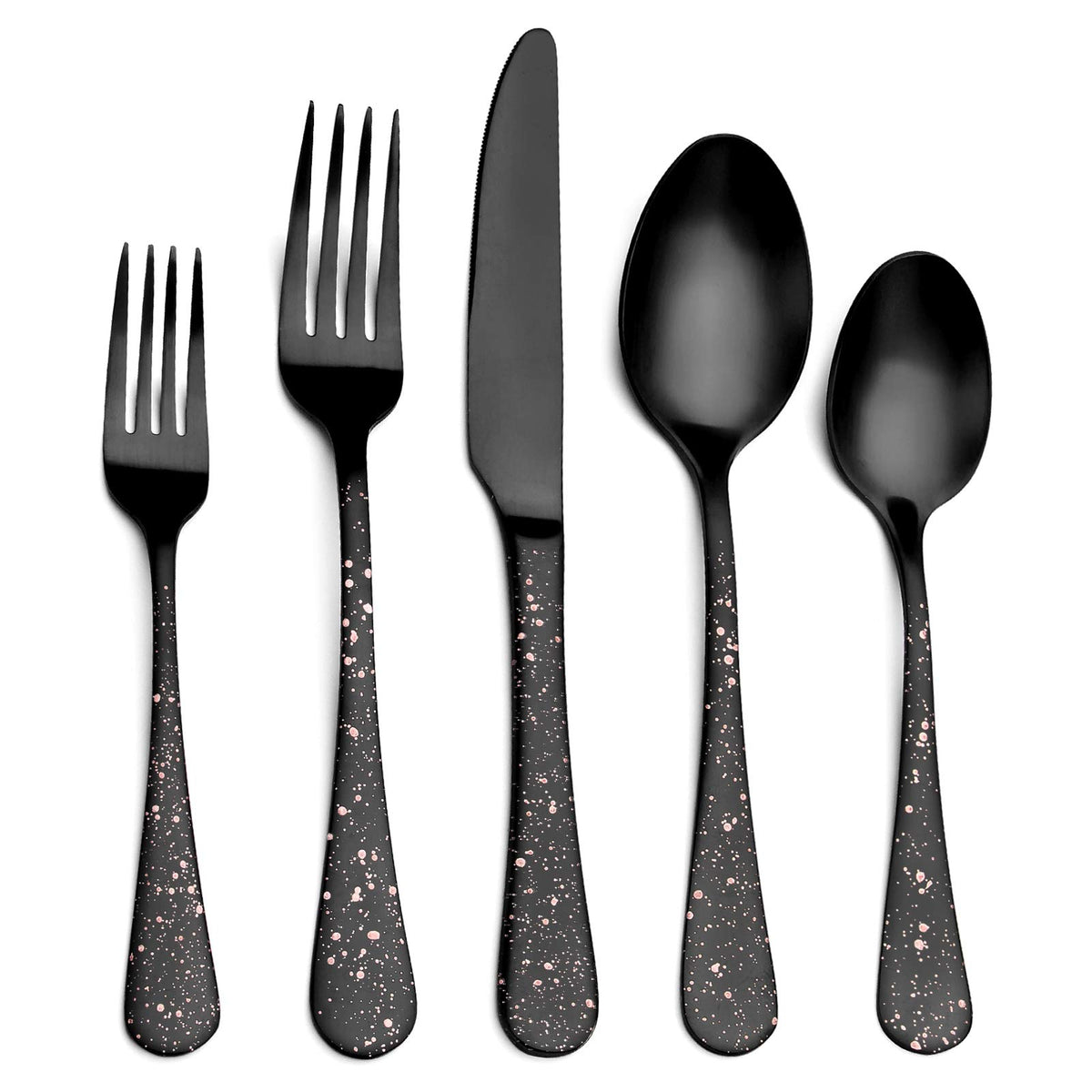 O.C.E. Matte Black Silverware Set, Stainless Steel Flatware Set, 20-Piece Tableware Cutlery Set Service for 4, Satin Finish Tableware Utensils Set, Dishwasher Safe (Starry Pink)