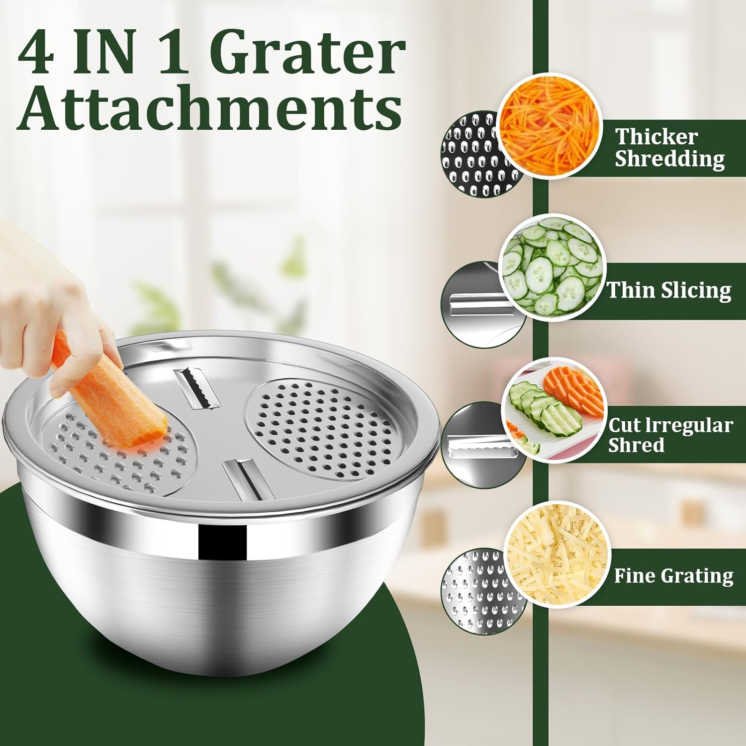 Nicdiet Mixing Bowls with Lids Set, 16PCS Stainless Steel Mixing Bowls,Nesting Storage Bowls for Kitchen with Mixing Bowl, Colander, Strainer & Grater, Metal Salad Bowl for Kitchen Gadgets, Black