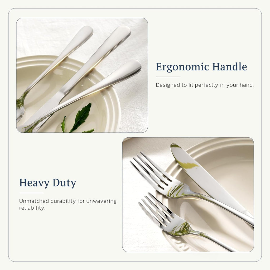 Astercook Silverware Set 48-Piece Flatware with Steak Knives Food-Grade Stainless Steel Cutlery for 8 Mirror Polished Utensils Set Include Spoons and Forks for Home Kitchen Restaurant