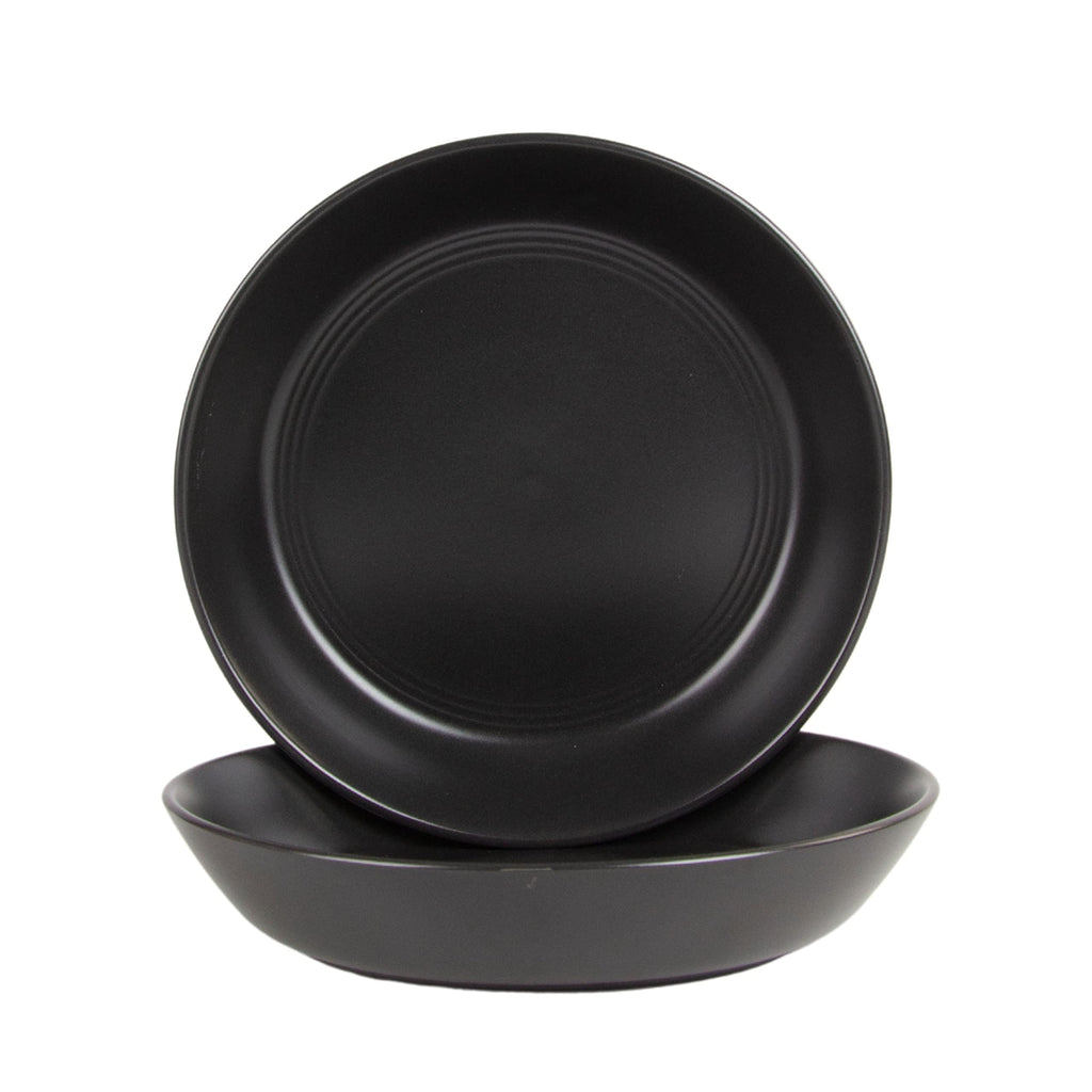 Double Line 10.5" Dinner Plate, Set of 6, Matte Black