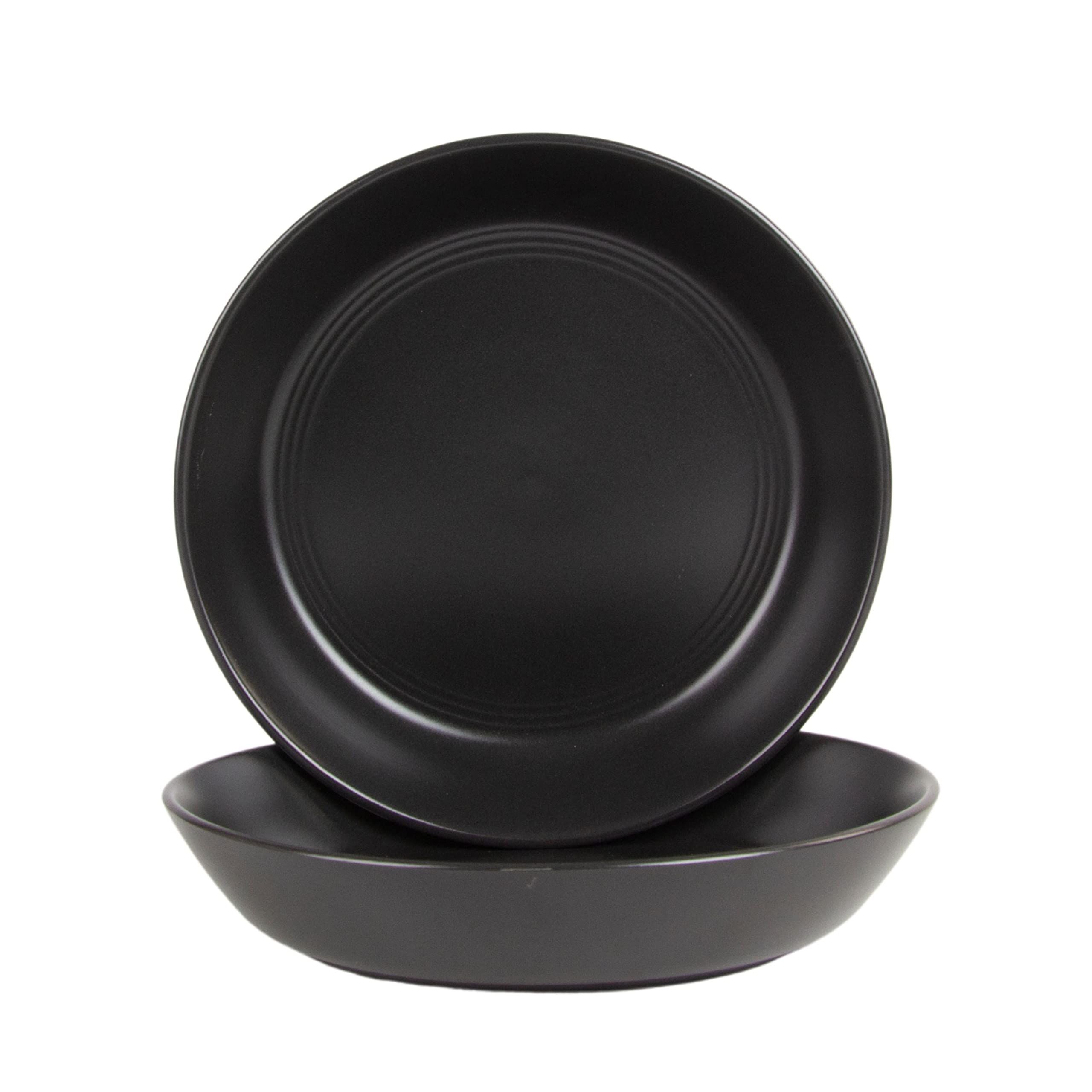Double Line 10.5" Dinner Plate, Set of 6, Matte Black