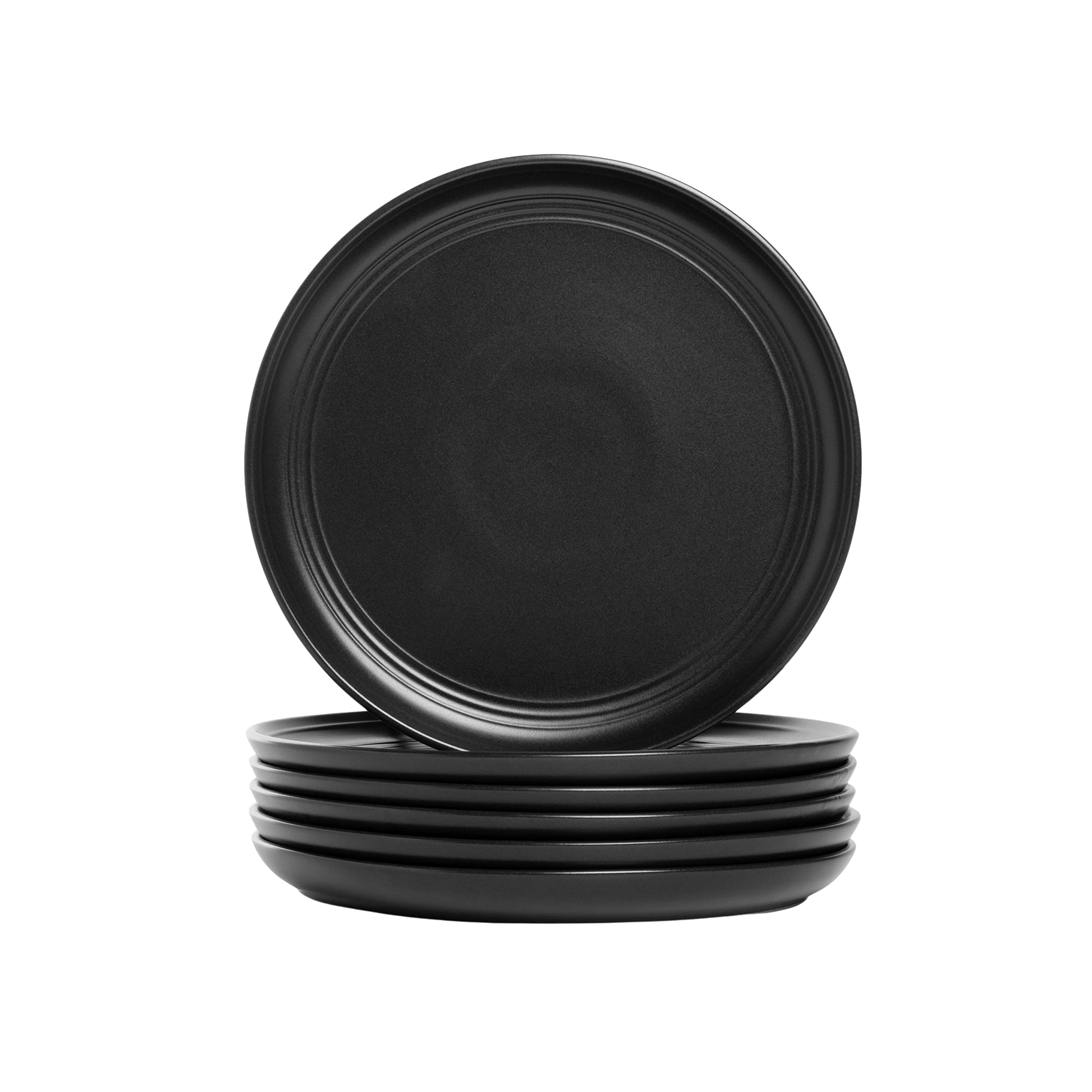 Double Line 10.5" Dinner Plate, Set of 6, Matte Black