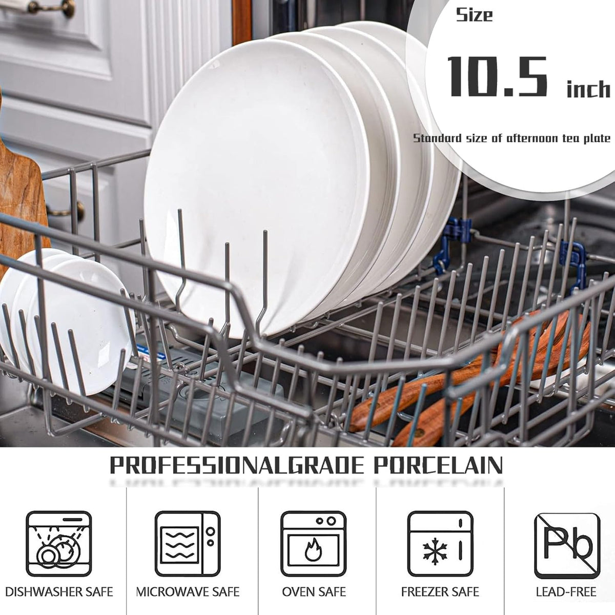 White Bone China Dinner Plates 10.5 Inch Set of 6 Microwave Dishwasher Safe | Great for daily dining, holiday gatherings & restaurants. lightweight bone china. Not for oven or steamer
