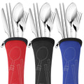 Arroyner 3 Pack Reusable Flatware Sets Knife, Fork, Spoon, Chopsticks, 12Pcs Portable Travel Stainless Steel Tableware Dinnerware with Carrying Case