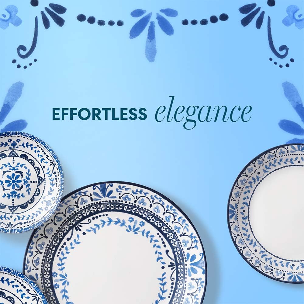 Corelle Vitrelle 18-Piece Service for 6 Dinnerware Set, Triple Layer Glass and Chip Resistant, Lightweight Round Plates and Bowls Set, Portofino