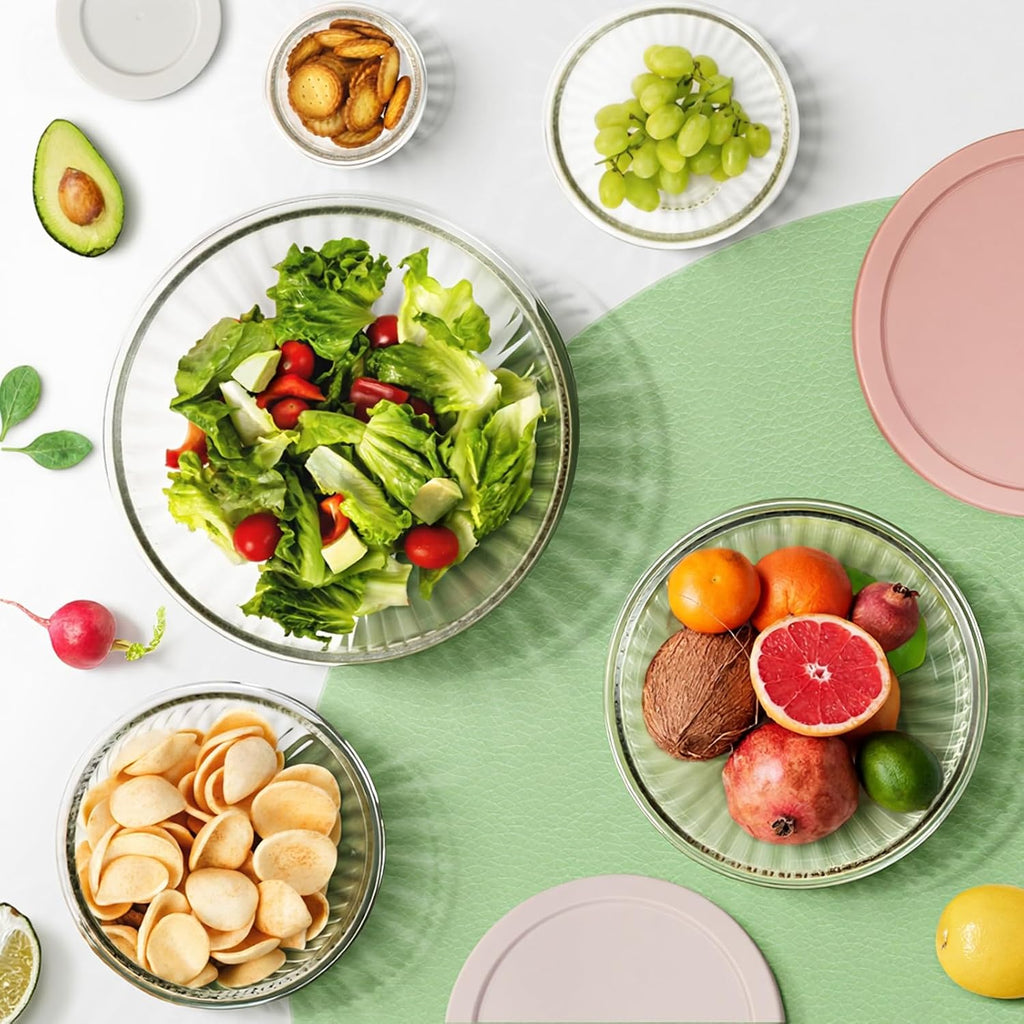 Glass Mixing Bowls with Lids Sets, 5 PCS Serving Bowls for Party or Kitchen | For Baking, Meal Prepping and Salad, Bpa Free and Dishwasher and microwave Safe Serving Bowls, 0.2/0.5/1.1/2.1/3.7Qt
