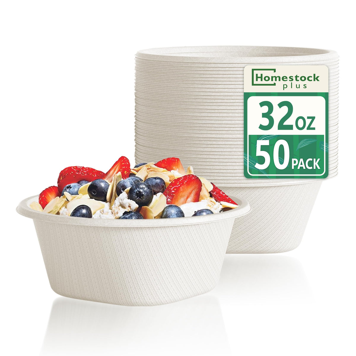 48 Oz Disposable Bowls - Heavy Duty and Compostable Bowl - Made from Sugarcane and Bamboo Fibers, Microwave Safe - Large Paper Bowl for Soup, Salad, Ramen, Popcorn, etc. [50 Pack]