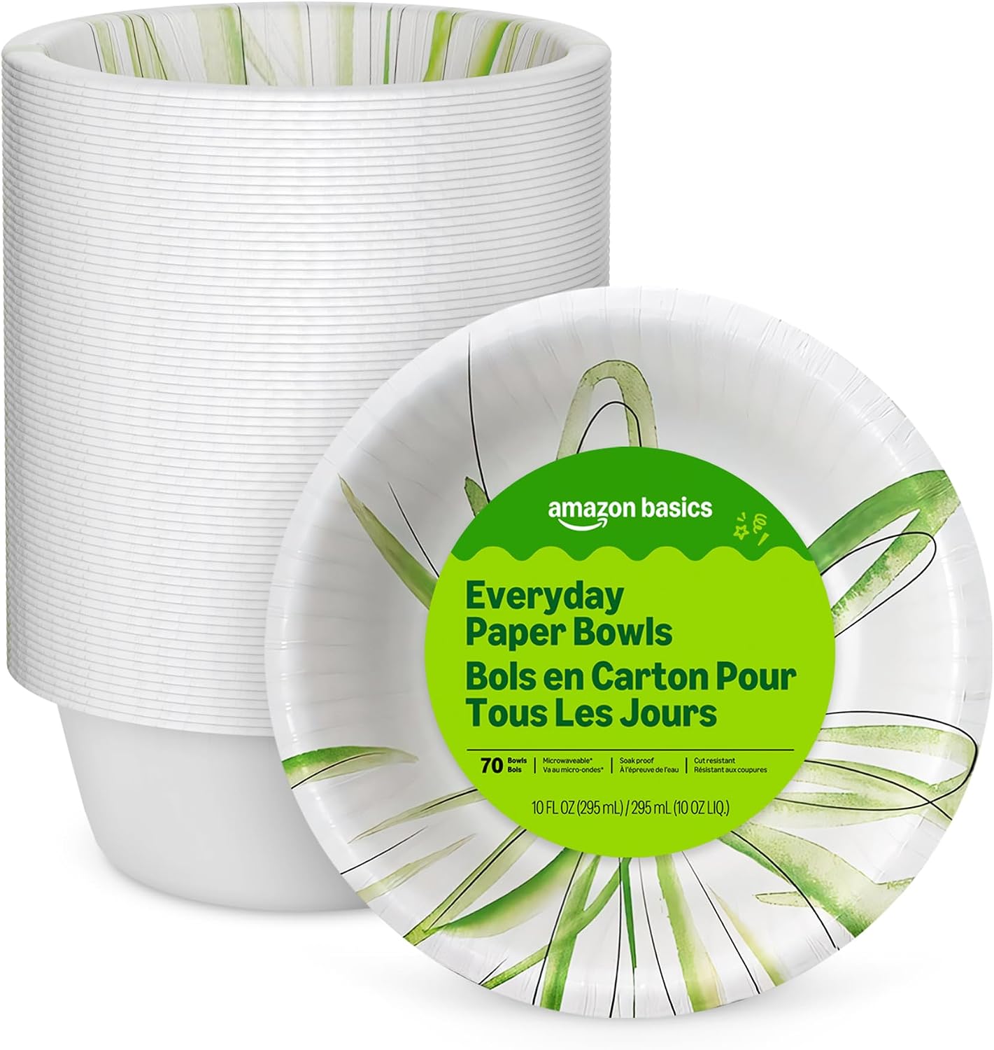 Amazon Basics Everyday Paper Bowls, 10 Oz, Disposable, 70 Count, White, Packaging May Vary