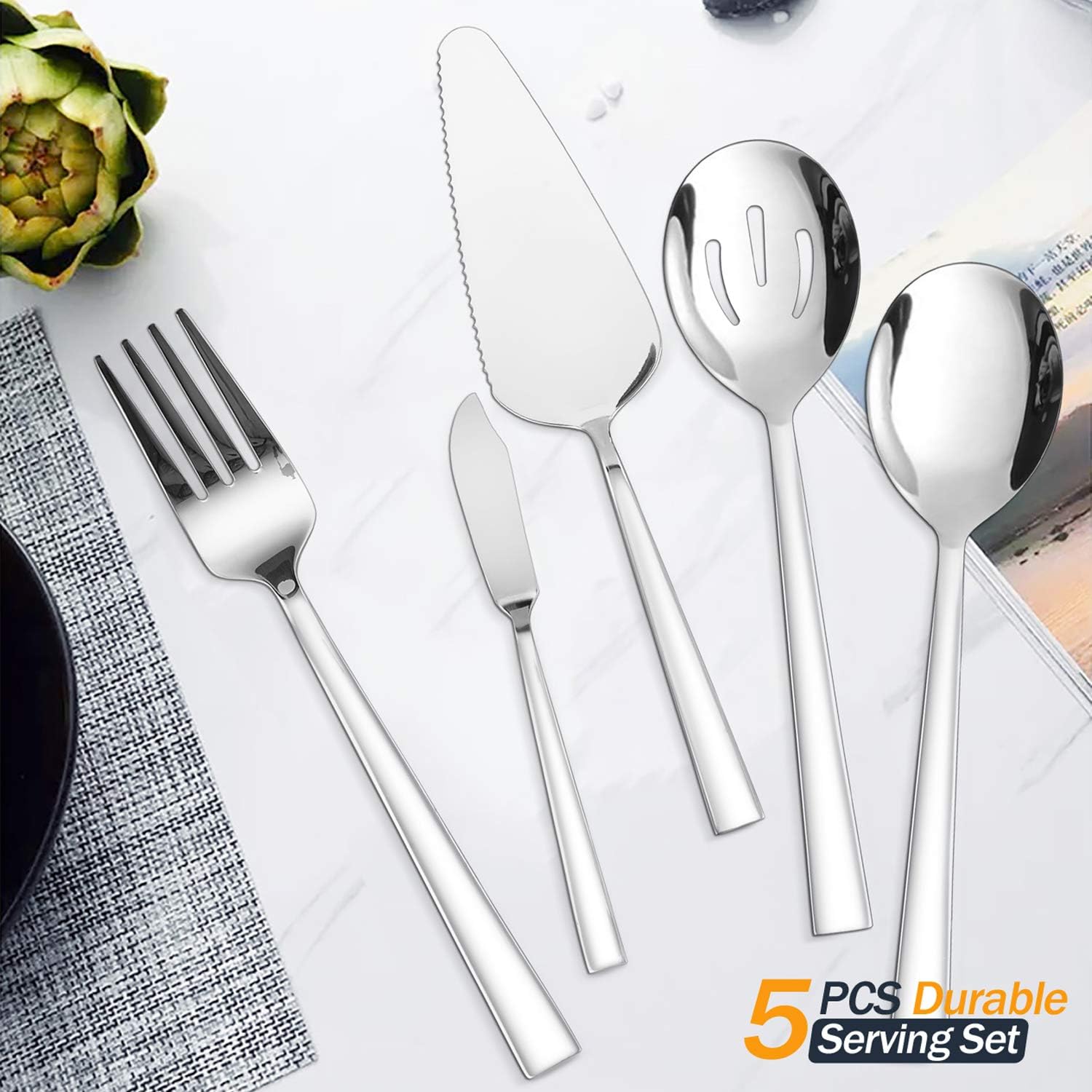HaWare 53-Piece Silverware Set with Steak Knives and Serving Utensils | Stainless Steel Flatware, Food Grade Cutlery Set, For Home Kitchen, Dishwasher Safe
