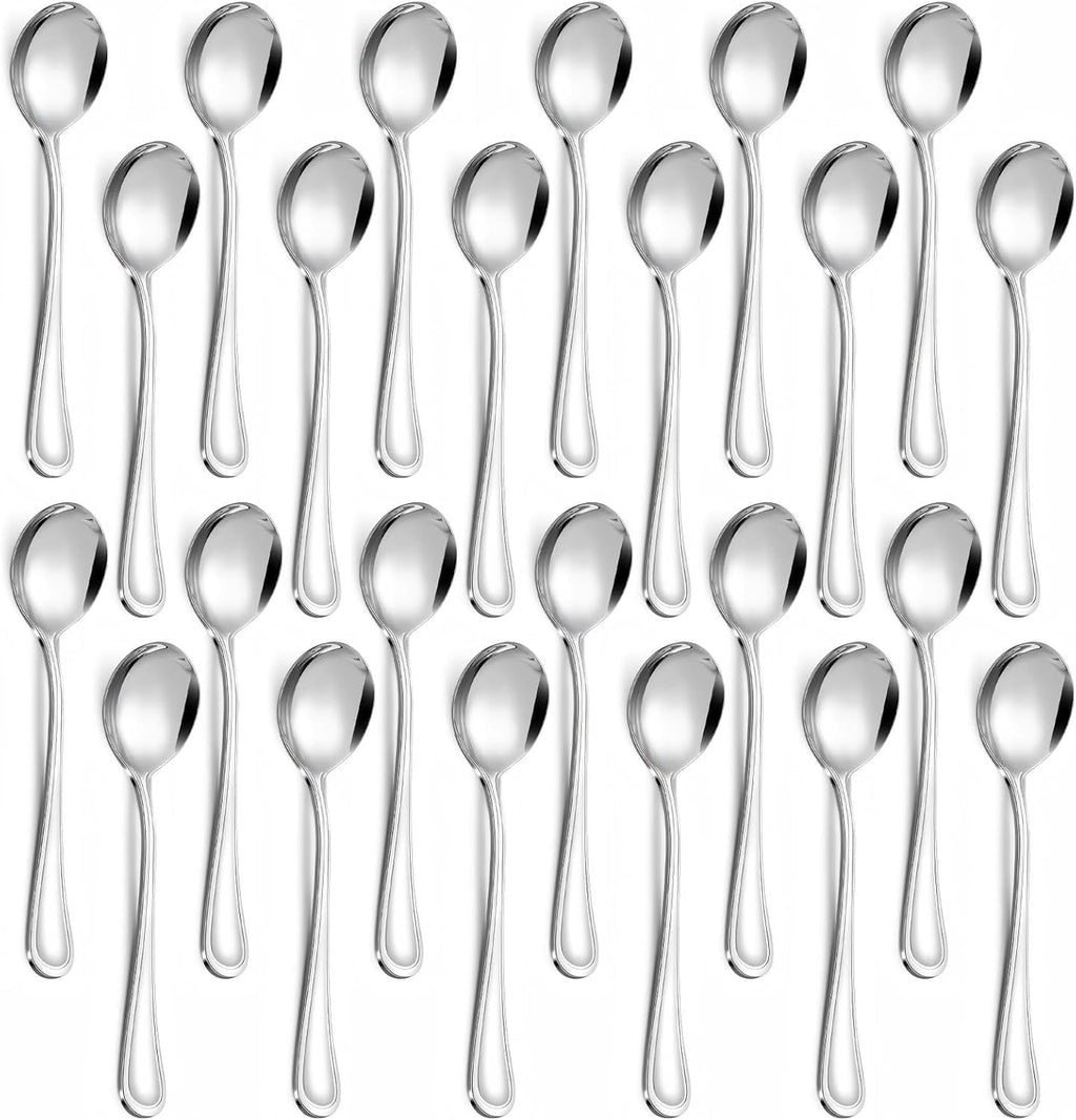 Hunnycook 24-Piece Soup Spoons - Round Spoon, 6.9 Inch Stainless Steel Korean Spoons for Soup, Cereal, Dessert, Dishwasher Safe & Line Pattern