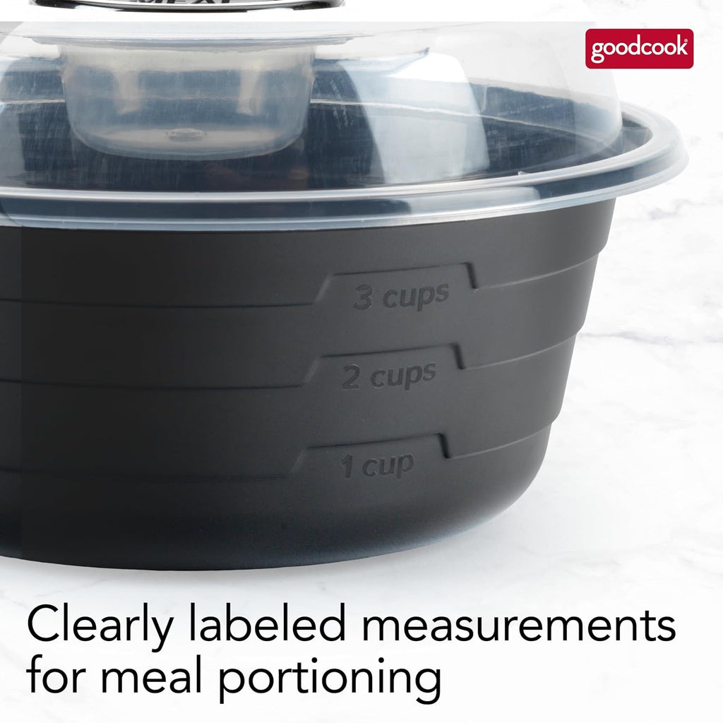 GoodCook 4-Cup Meal Prep Bowls Set with Lids and Dressing Cup, Microwavable Food Storage Containers for Meal Prepping, Set of 10, Black
