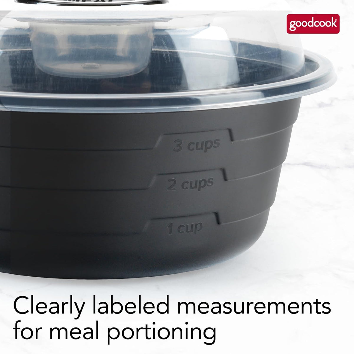 GoodCook 4-Cup Meal Prep Bowls Set with Lids and Dressing Cup, Microwavable Food Storage Containers for Meal Prepping, Set of 10, Black