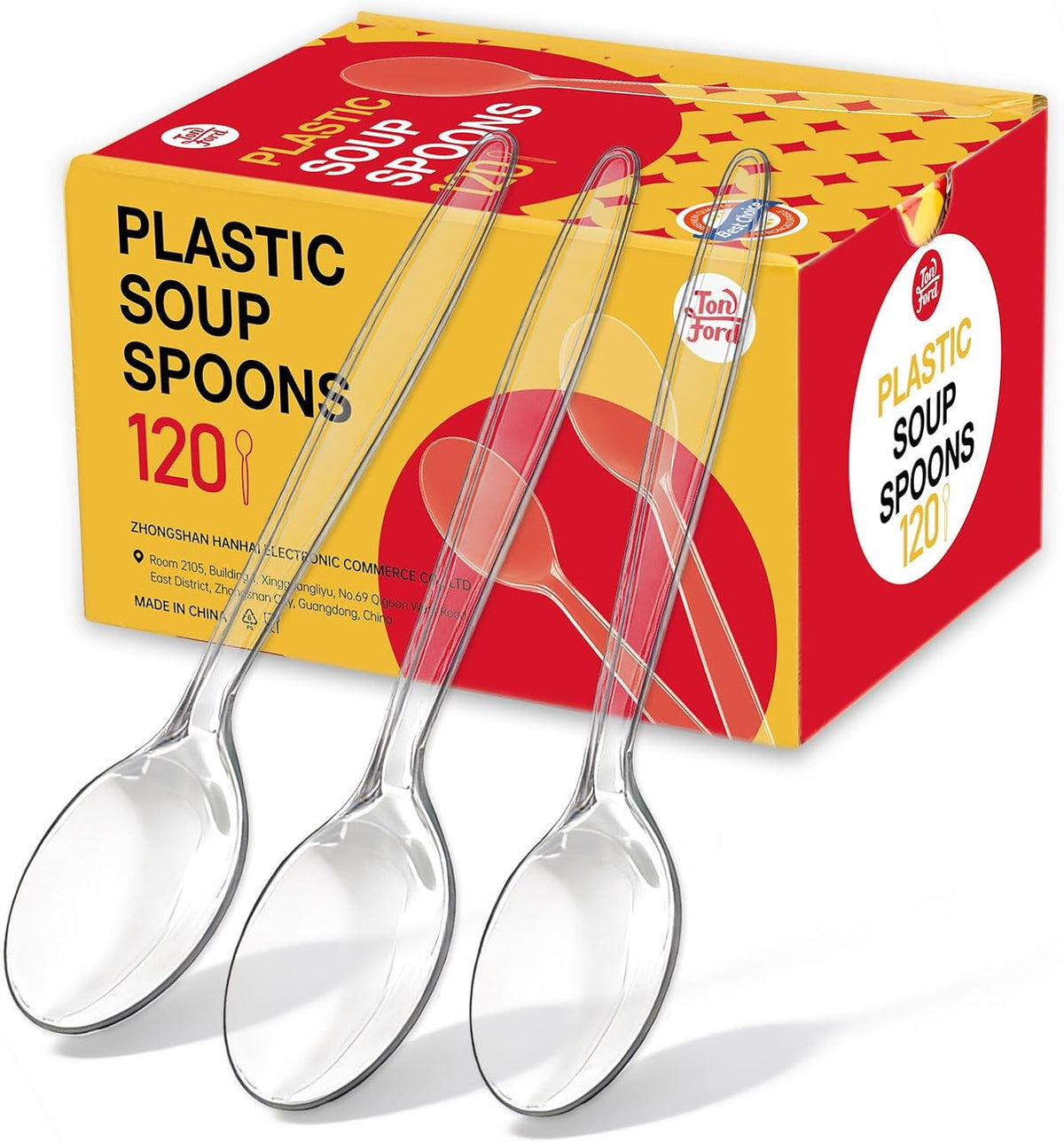 Plastic Soup Spoons, Heavy Duty Disposable Cutlery, Deepened Spoon Bowl for Hot Food, 120 Count