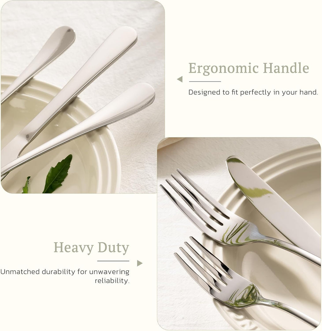 Astercook 49-Pieces Silverware Set with Steak Knives, Tableware Set for 8 - Great Food-Grade Stainless Steel Flatware Set, Mirror-Polished Dining Utensil Set Perfect for Home & Restaurant