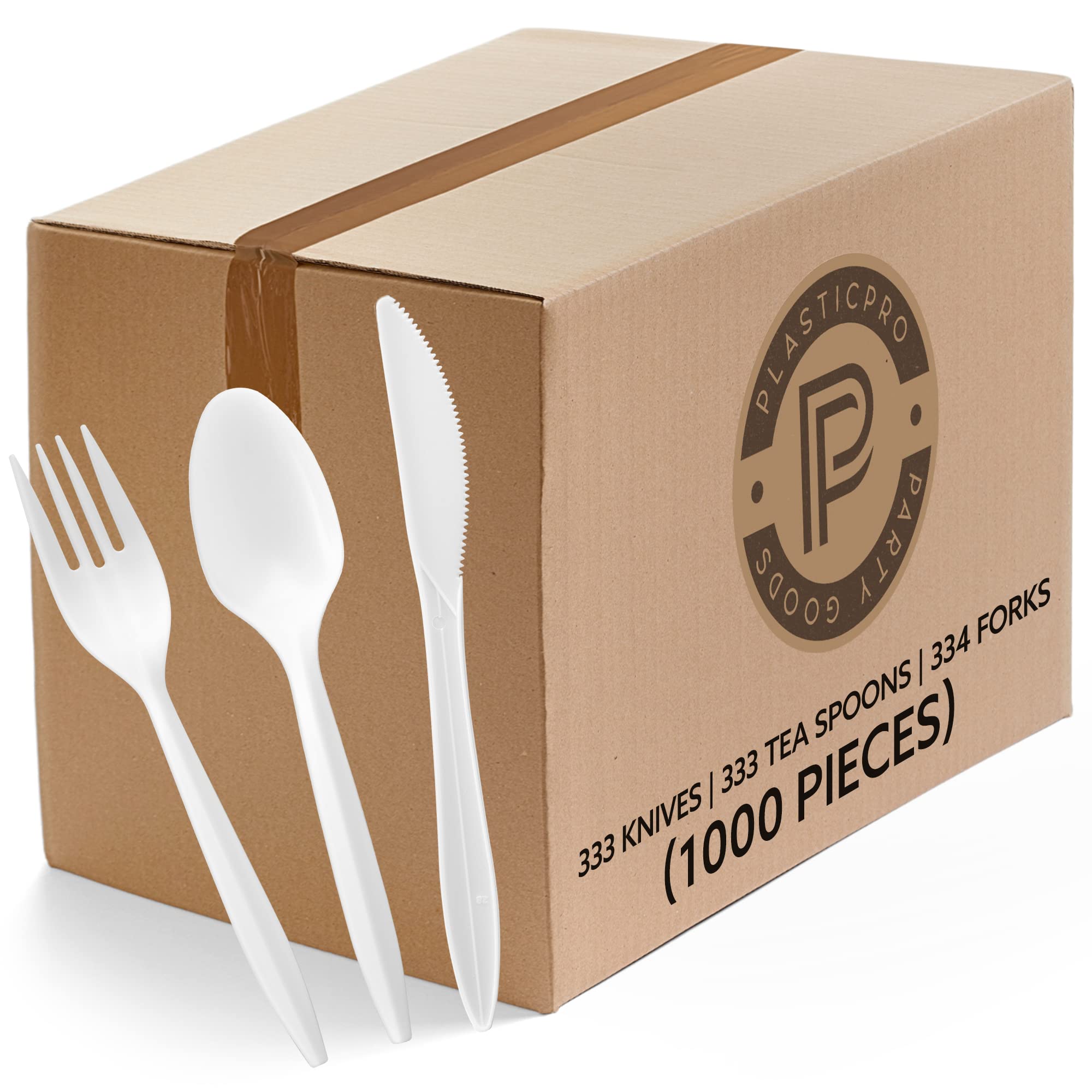 Plasticpro Cutlery Plastic Soup Spoons Medium Weight Disposable Silverware (White,1000 Soup Spoons)