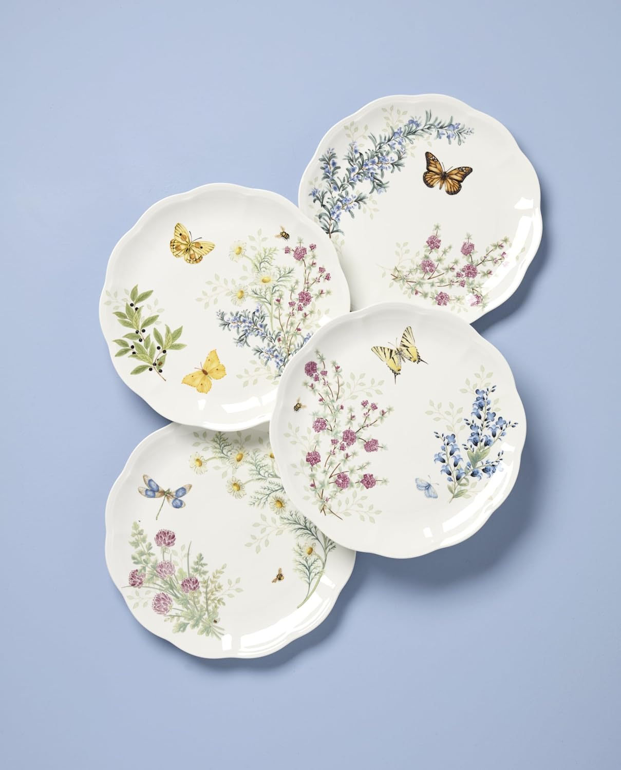 Lenox Butterfly Meadow Herbs Porcelain Dinner Plate Set for 4 | dishwasher safe | 10.75 inch diameter | floral, everyday dining, gift for women, kitchen essentials, dinnerware
