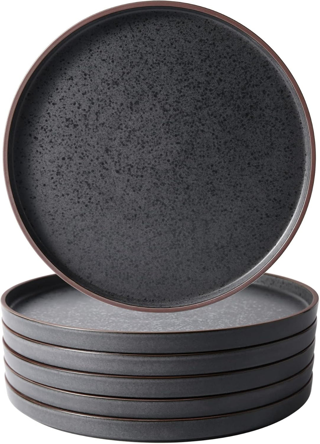 LERATIO Dinner Plates,Ceramic Dinner Plates Set of 6,10.75 inch Large ceramic plates,Modern Shape Dinnerware Dishes Set for Kitchen, Microwave & Dishwasher & Oven Safe-Coffee Rim | Modern Flat Shape Dinnerware Dishes Set for Kitchen,Microwave & Dishwasher