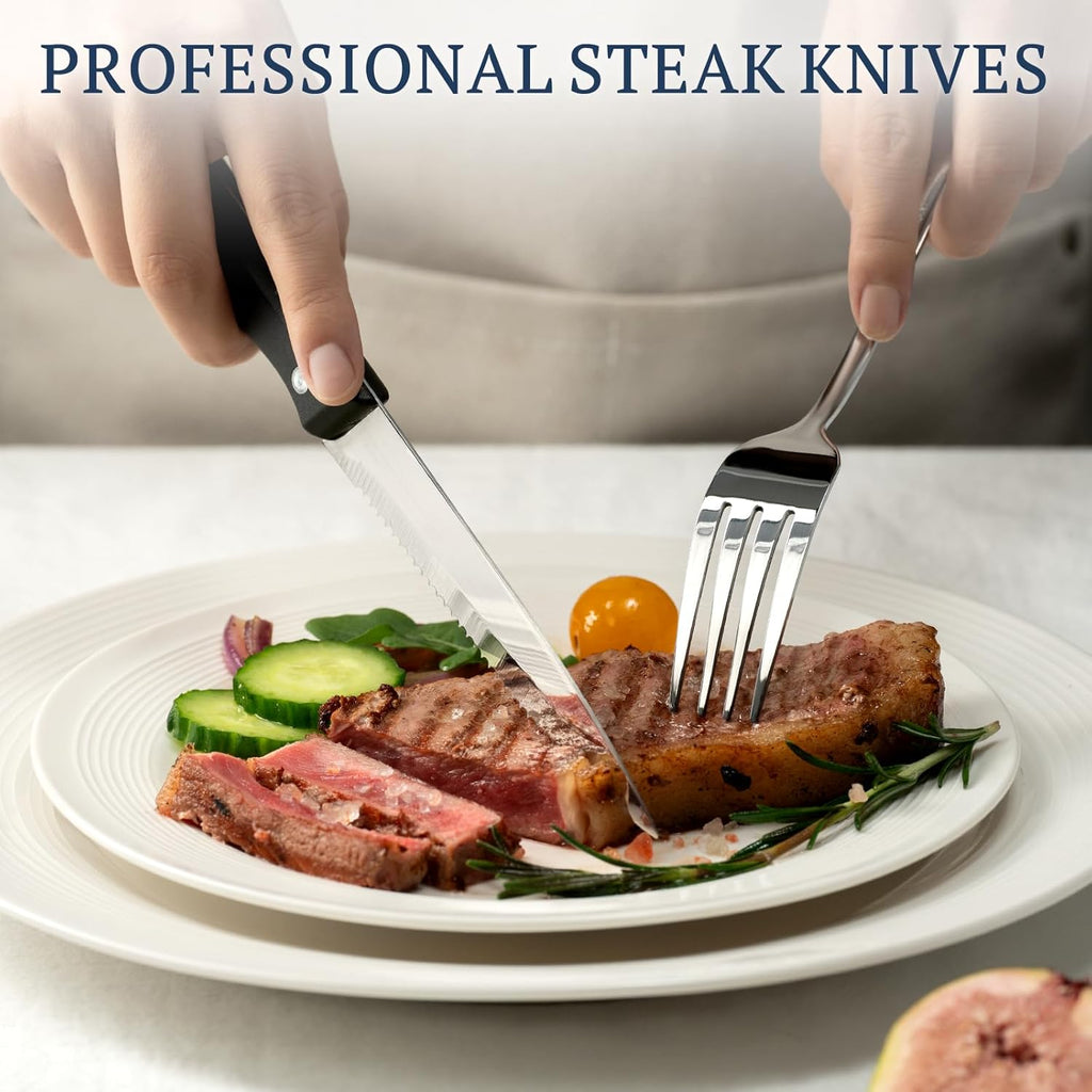 Astercook Silverware Set 48-Piece Flatware with Steak Knives Food-Grade Stainless Steel Cutlery for 8 Mirror Polished Utensils Set Include Spoons and Forks for Home Kitchen Restaurant
