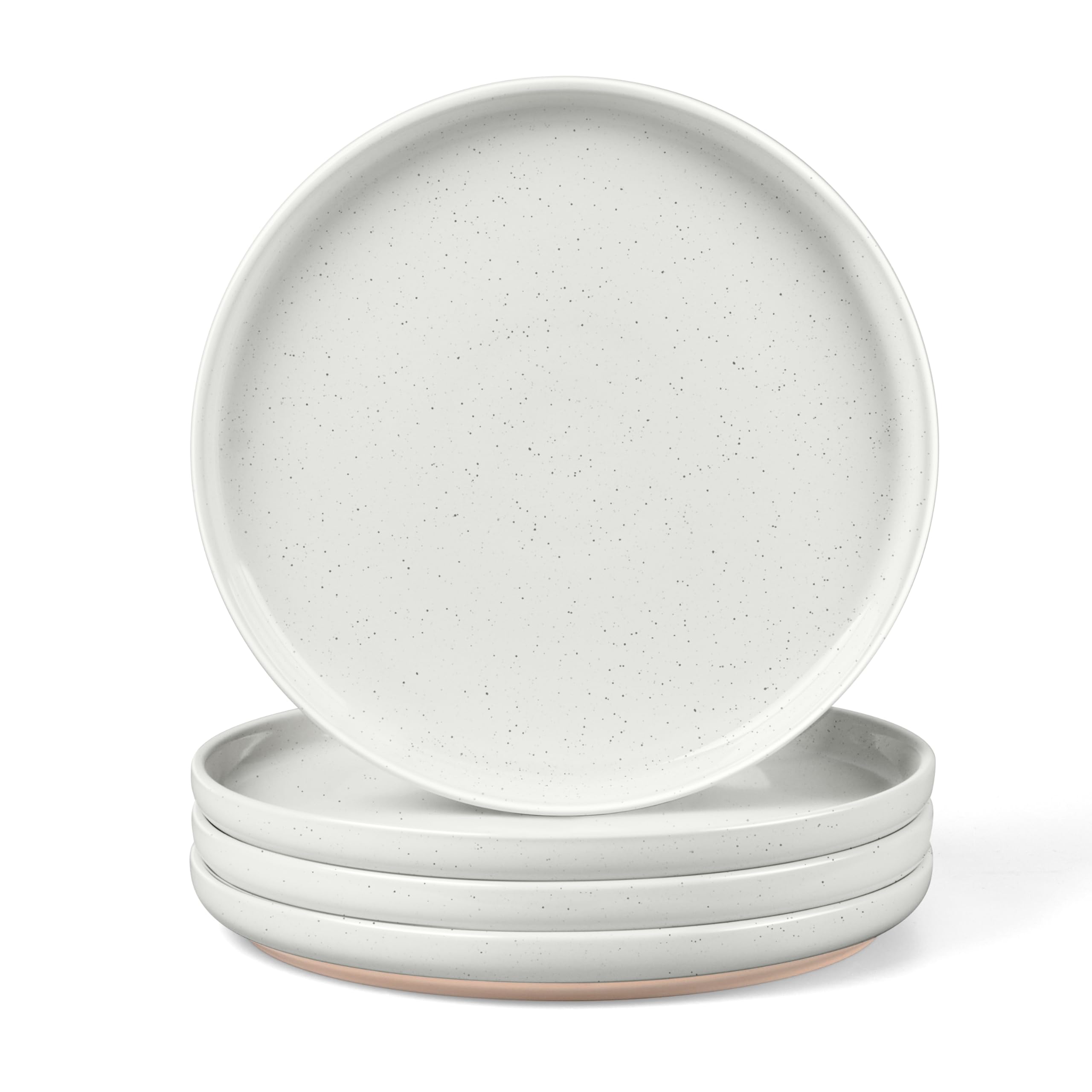LIANYU Stoneware Dinner Plates Set of 4, 10.5 Inch Porcelain Kitchen Plates, High Edge Flat Dishes Set for Steak, Salad, Dessert, Microwave & Dishwasher & Oven Safe, Scratch Resistant, Milky Brown