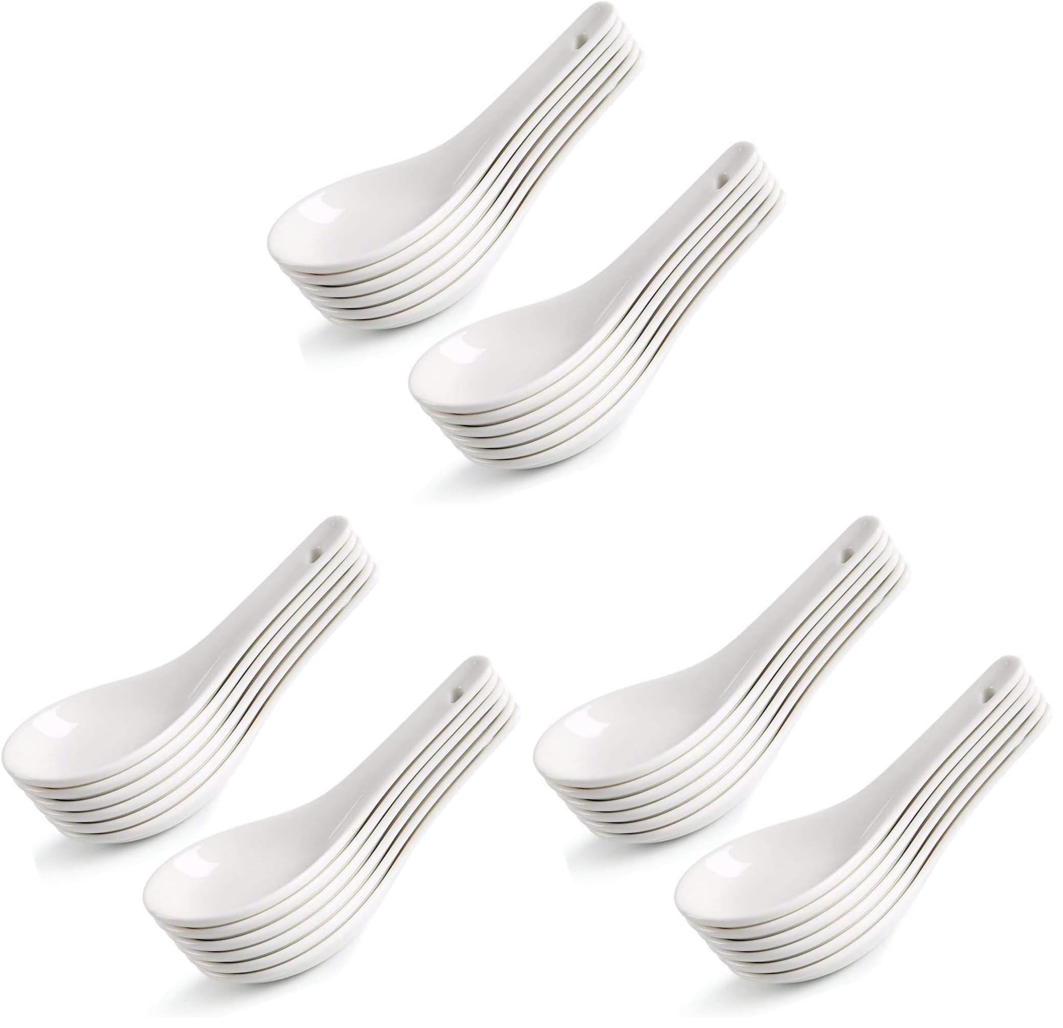 Soup Spoons, 6pcs Sturdy Asian Ceramic Spoons | Ceramic Soup Spoons, Proper for Pho Miso Wonton Ramen Dumpling Macaron, Dishwasher Safe, Oven Safe