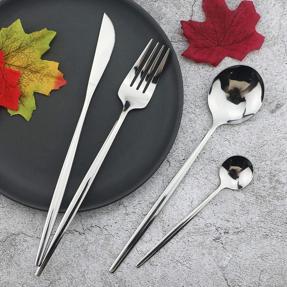 JASHII 24 Pieces Silverware Flatware Cutlery Set, Stainless Steel Tableware Silverware-Service for 6 Dishwasher Safe Full Set Flatware Durable (Silver)