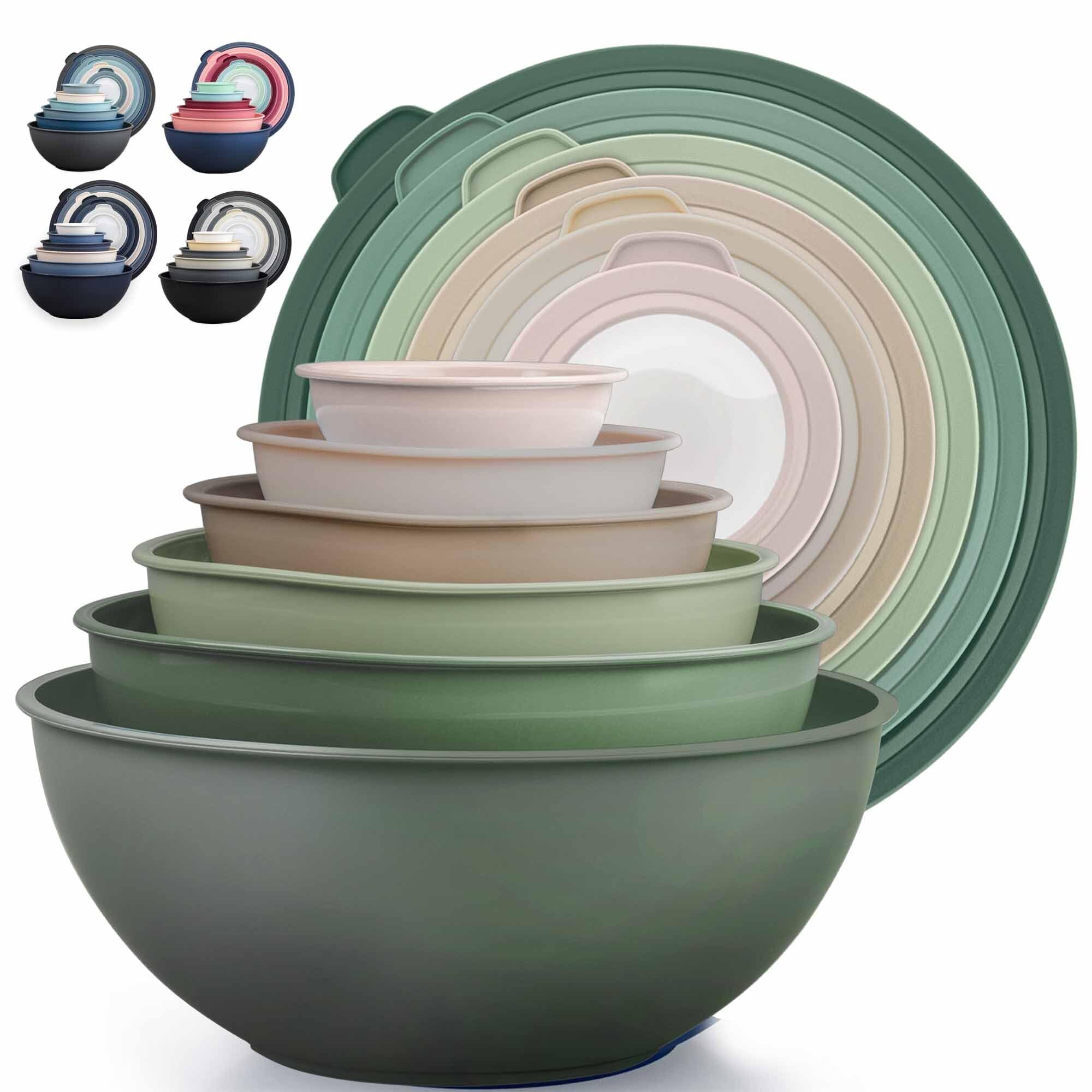 Zulay Kitchen 12 Piece Plastic Mixing Bowls with Lids Set - Leak-Proof Microwave & Freezer Safe Stackable Mixing Bowl Set for Preparing, Serving and Storing - Non-Slip Large Nesting Bowls (Blue Ombre)