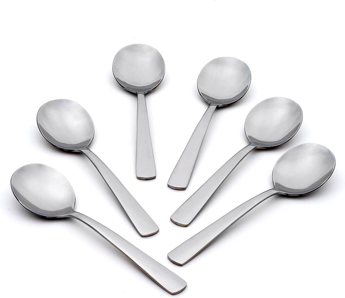 Oneida Aptitude Soup Spoons Silverware Set for 6, Flatware | 18/0 stainless steel, mirror finish | 6.7 inch length | dishwasher safe, cutlery set, utensil set, gift