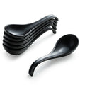Gomakren Ceramic Chinese Soup Spoon Set of 6, Ramen Spoons 6.5in, Gray | Deep Oval Design, Ergonomic Curved Handle, Stackable Storage, Asian Japanese Style, for Daily Dining Cereal Pho Dumpling Miso