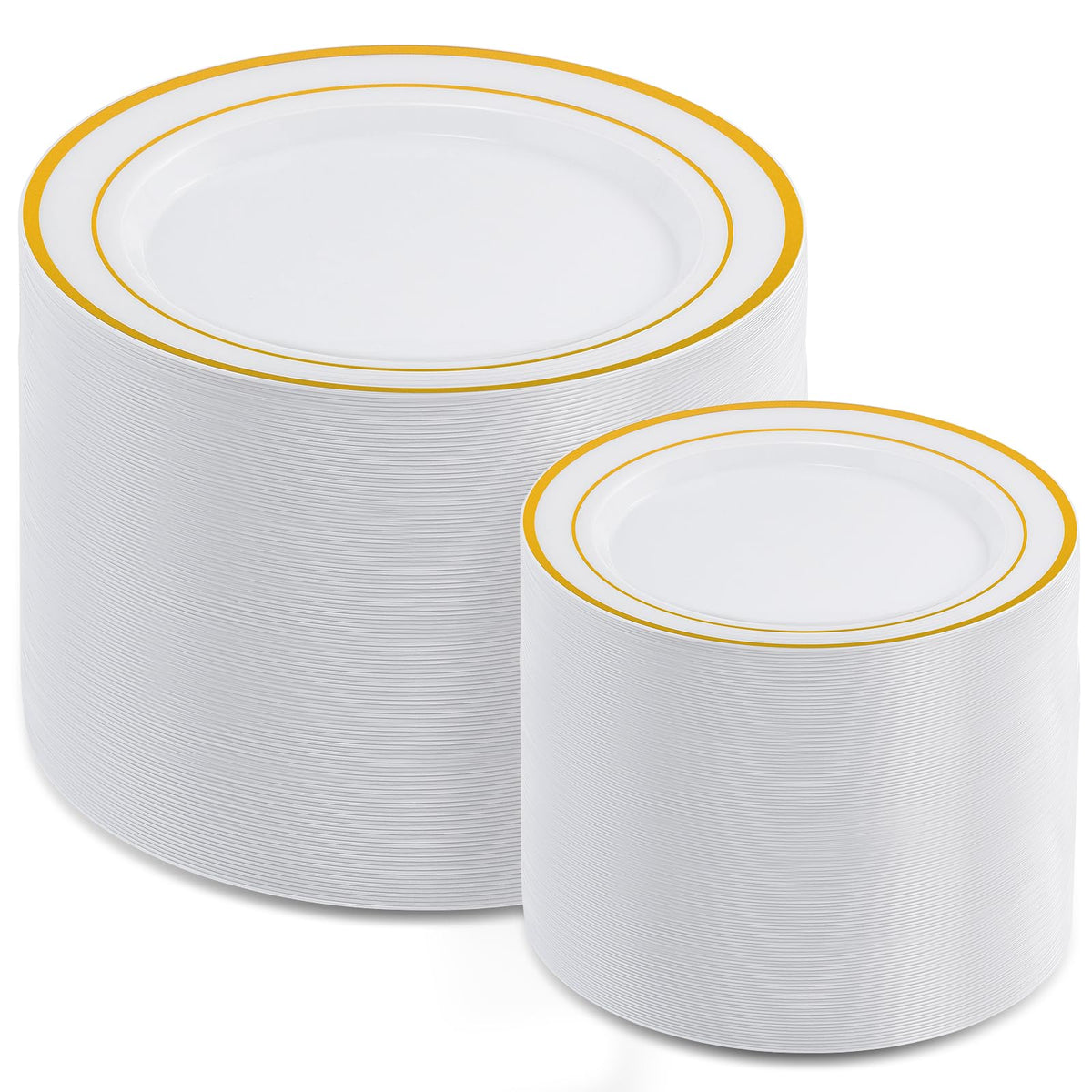 AOZITA 200 PCS White Plastic Plates, Premium Heavy Duty Disposable Plates for Party, 100 Dinner Plates & 100 Salad Dessert Plates, Sturdy Hard Plastic Dinnerware for Wedding, Events