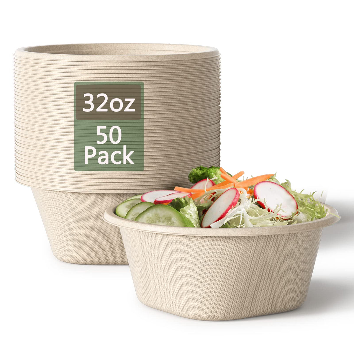 24 Oz Disposable Bowls, [100 Pack] Paper Bowls Disposable - Heavy Duty and Eco-friendly Sugarcane and Bamboo Bagasse Biodegradable Bowls for Cereal, Rice, French Fries - Convenient and Compostable