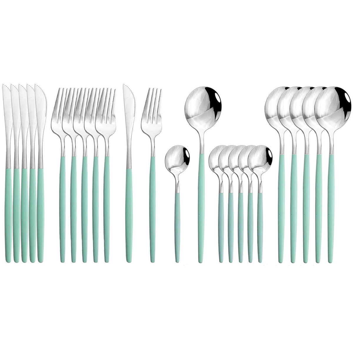 JASHII 24 Pieces Silverware Flatware Cutlery Set, Stainless Steel Tableware Silverware-Service for 6 Dishwasher Safe Full Set Flatware Durable (Silver)