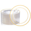 FOCUSLINE 100 Count White Plastic Plates 10 Inch, Disposable Heavy Duty Dinner Plates- Premium Hard Plastic Plates Fancy Disposable White Plates for Weddings, Parties and Events