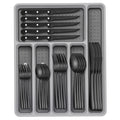 49-Piece Black Silverware Set with Organizer, Food-Grade Stainless Steel Black Flatware for 8, Cutlery Utensil Sets with Steak Knives, Rust-proof, Mirror Polished, Dishwasher Safe, Tree Pattern