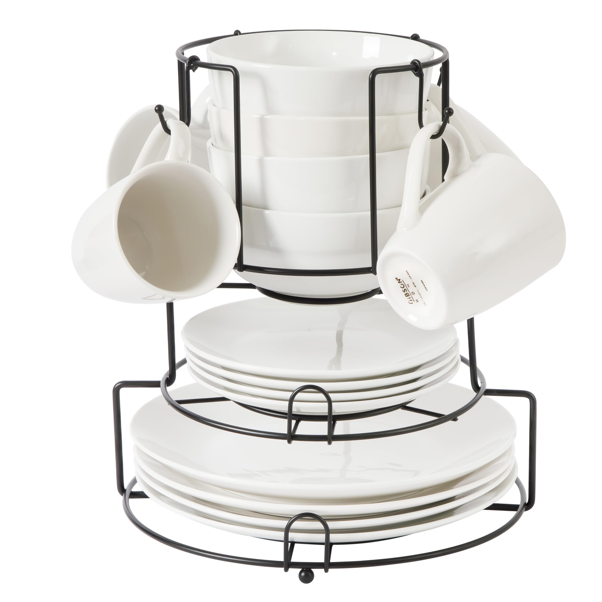 Gibson Home Plates and Bowls Sets - Dinnerware Set for 4, 16-Piece White Dishes — Ceramic Dish Set| Microwave & Dishwasher Safe Dishes - Oslo Collection