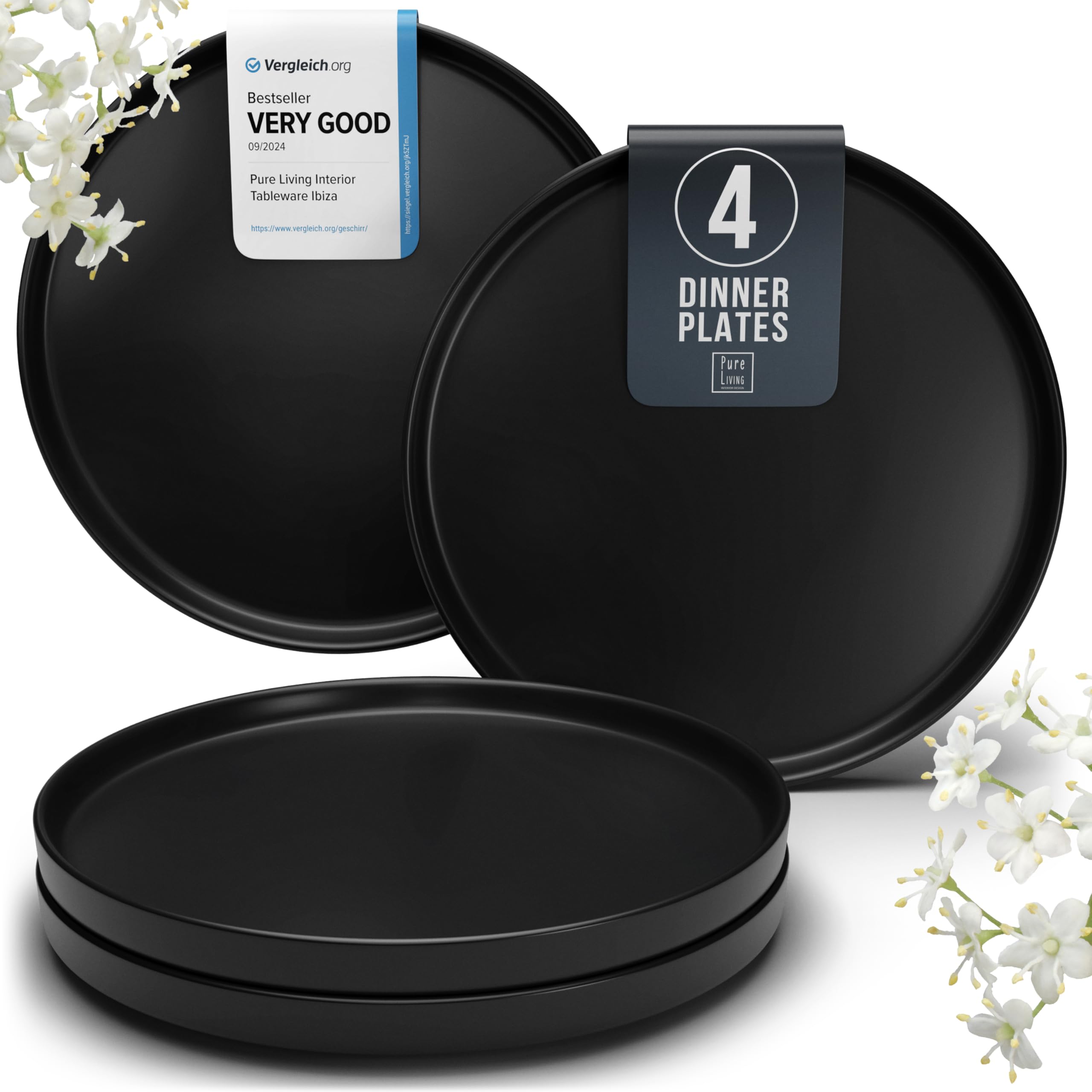 Stoneware dinner plates set 2 pcs – Light beige & blue stylish plates – Dishwasher, microwave and scratch resistant – Small salad & cake plates – Dinner service Pure Living