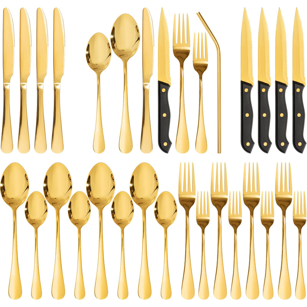 Astercook Silverware Set 48-Piece Flatware with Steak Knives Food-Grade Stainless Steel Cutlery for 8 Mirror Polished Utensils Set Include Spoons and Forks for Home Kitchen Restaurant