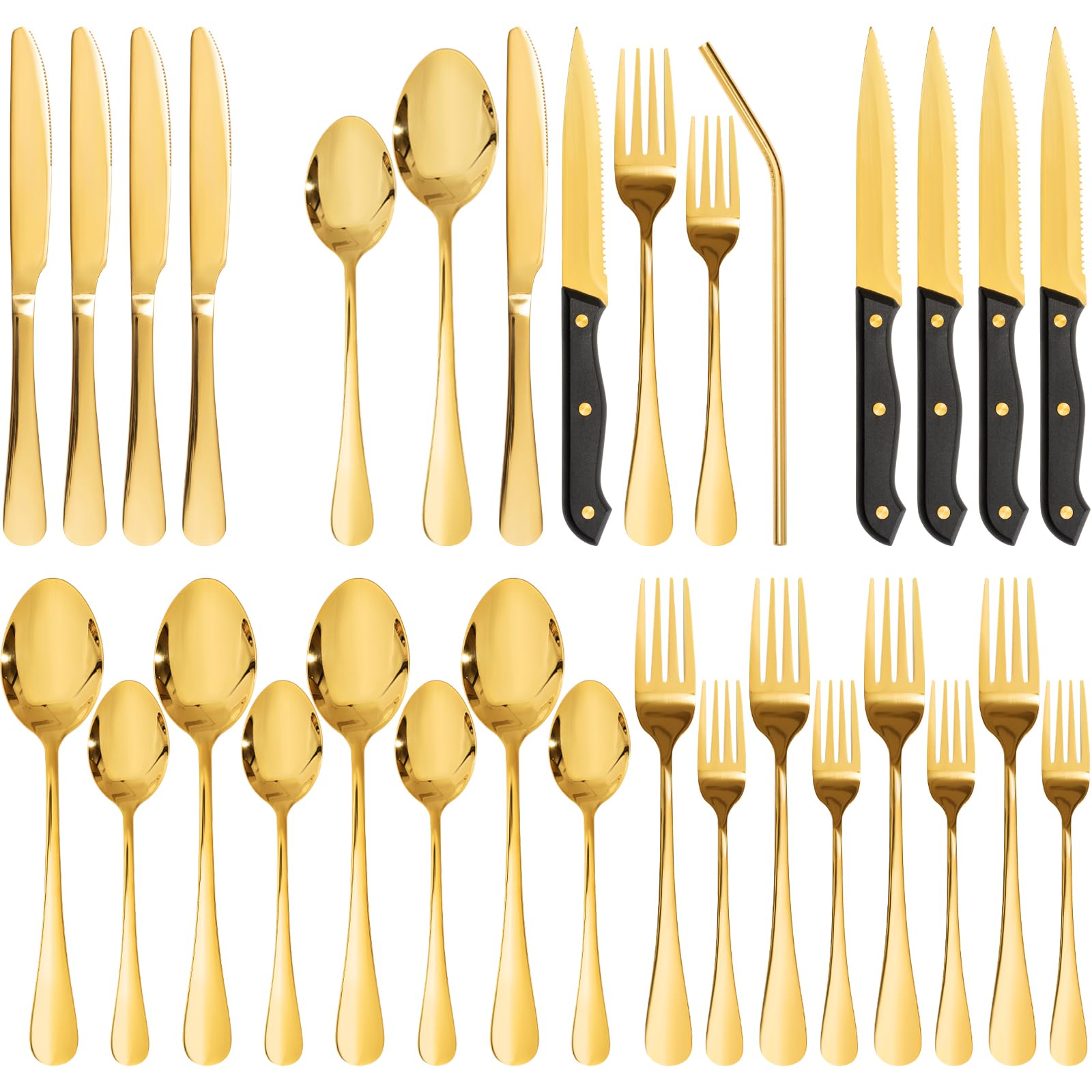 Astercook Silverware Set 48-Piece Flatware with Steak Knives Food-Grade Stainless Steel Cutlery for 8 Mirror Polished Utensils Set Include Spoons and Forks for Home Kitchen Restaurant