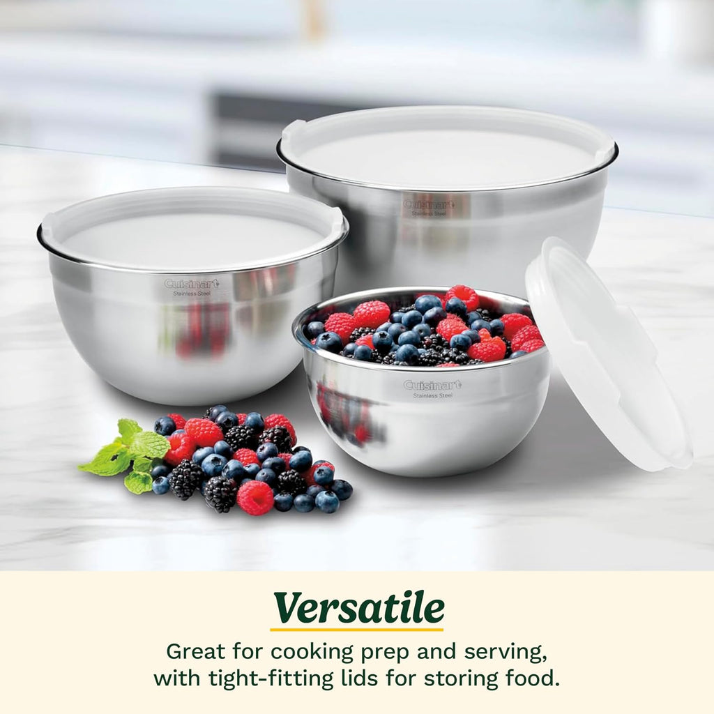 Cuisinart Mixing Bowl Set, Nesting Bowls, Stainless Steel, 3-Piece | 1.5, 3 & 5 qt. stainless steel mixing bowls for baking, cooking & prep, dishwasher safe, durable & compact, CTG-00-SMB