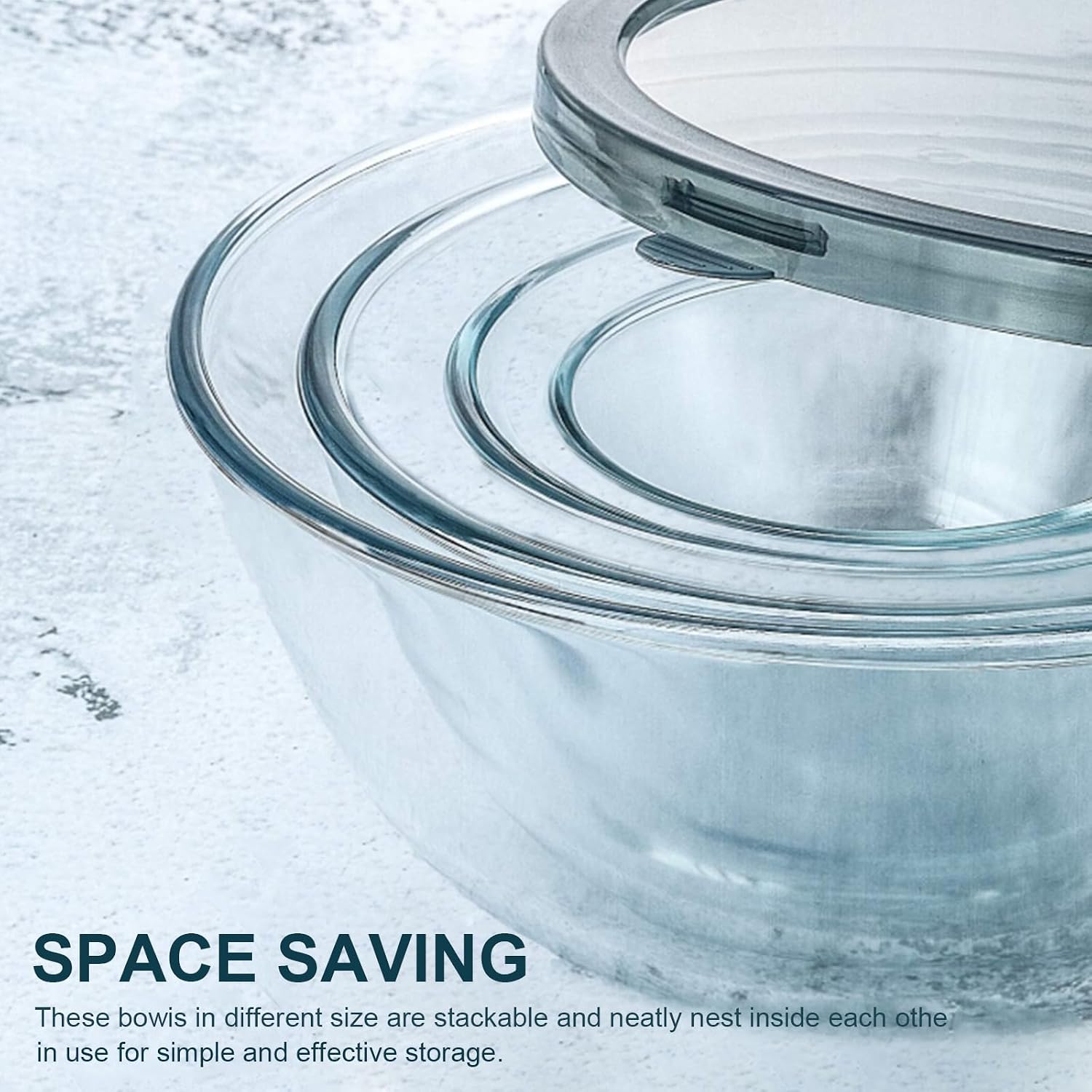 M MCIRCO 4 Packs Glass Mixing Bowls with Lids Set, 0.8/1.7/2.9/4.8 Qt | Glass Bowl Set, Nesting Bowls for Meal Prep, Food Storage, Bowls For Cooking, Baking, BPA Free