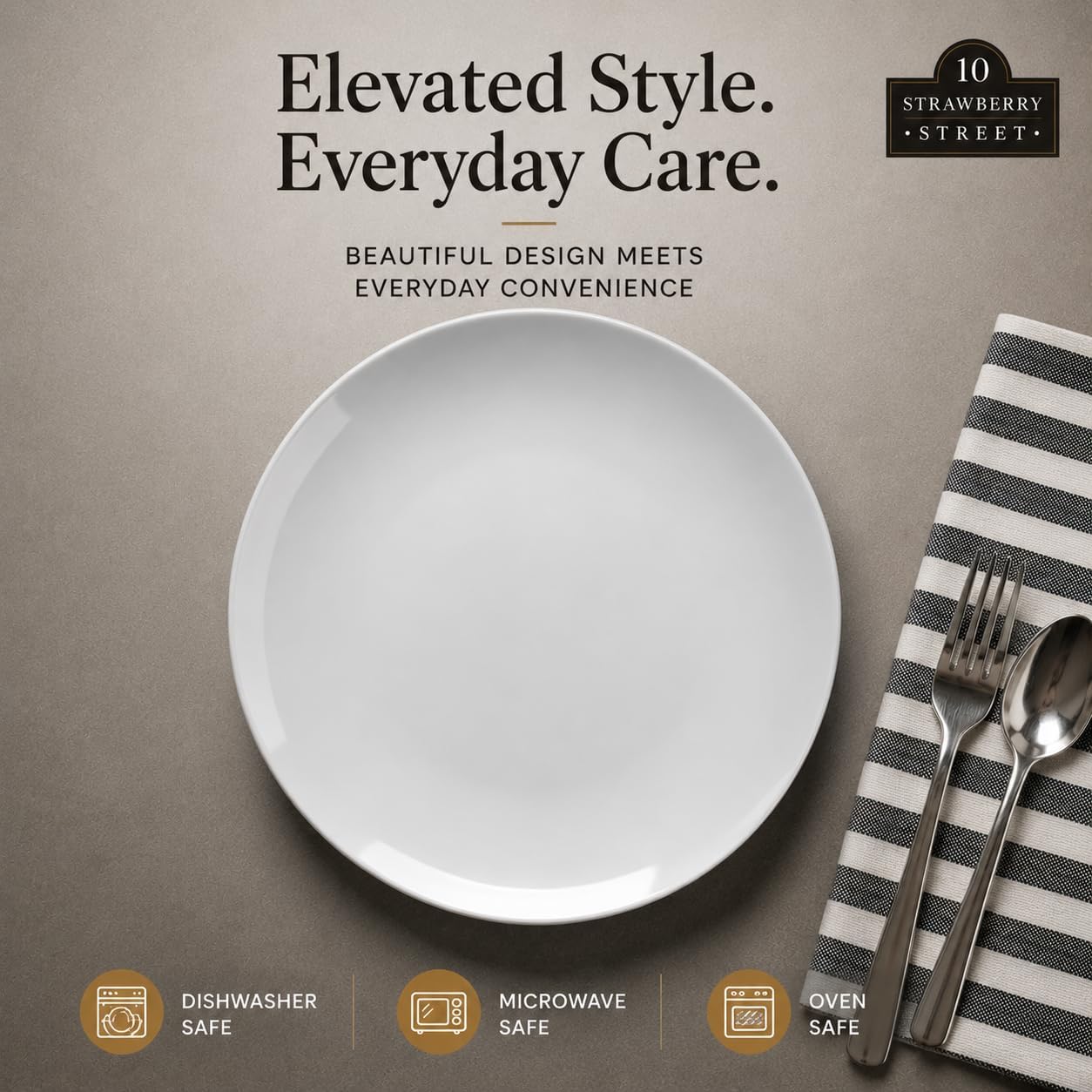 10 Strawberry Street 10.5" Catering Coupe Dinner Plate, Set of 12,White