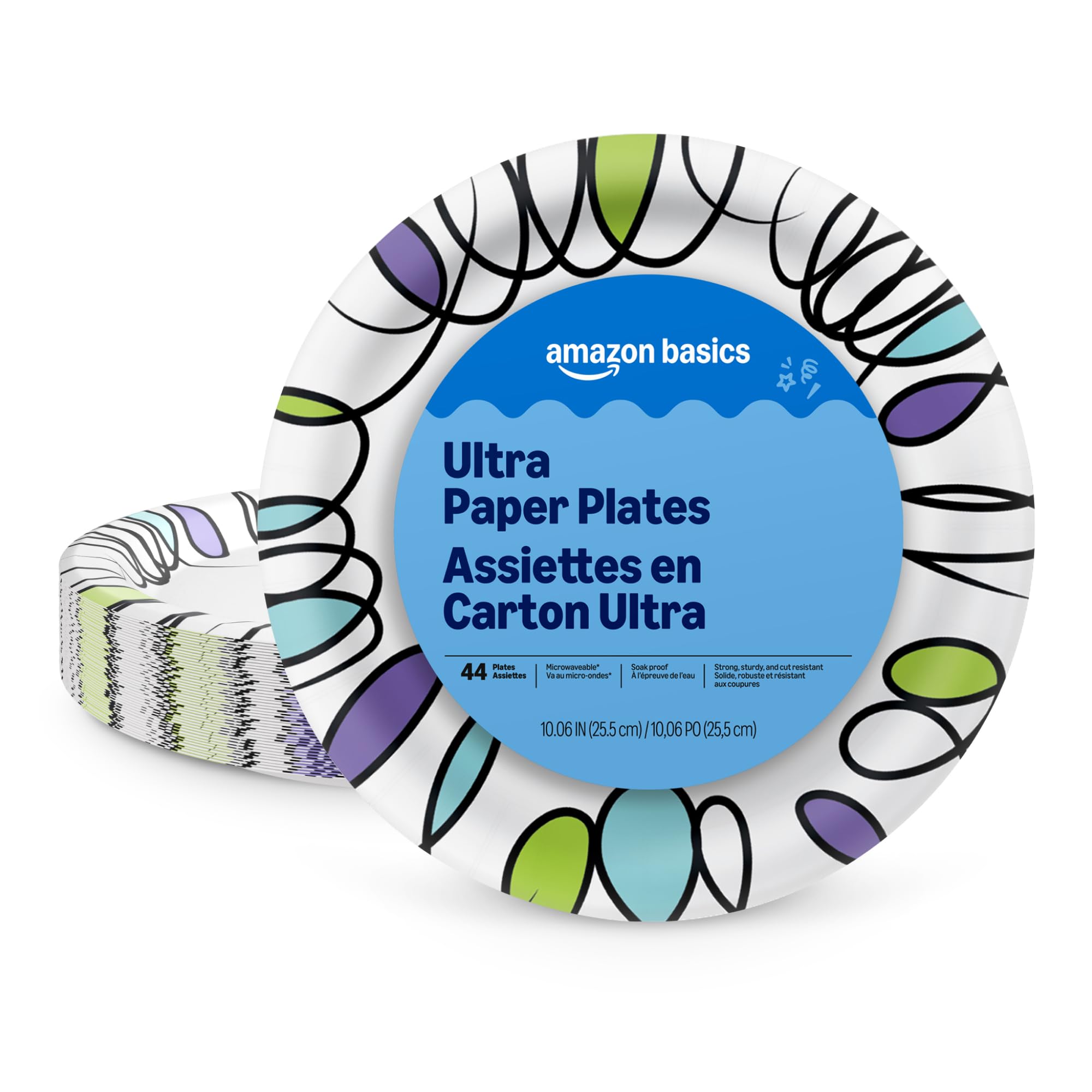 Amazon Basics Ultra Paper Plates, 10 Inch, Disposable, 372 Count (2 Pack of 186), Packaging May Vary