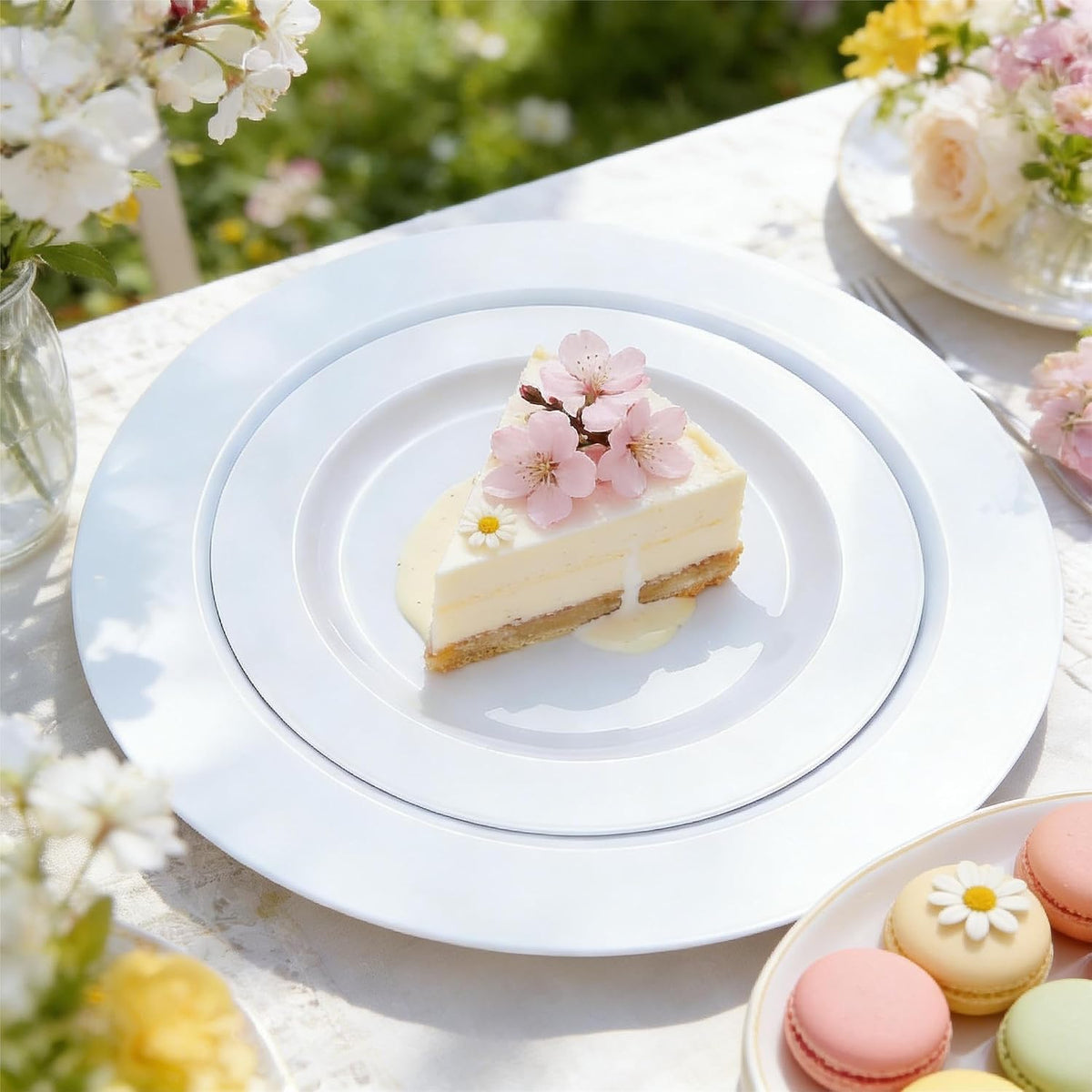 FLOWERCAT 60PCS White Plastic Plates - Heavy Duty White Disposable Plates for Outdoor/Birthday Party/Wedding -serve for 30 guests Include 30PCS 10.25" & 30PCS 7.5" Plates for Summer Party