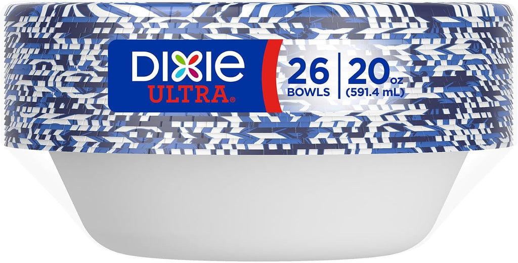 Dixie Ultra, Large Paper Bowls, 20 Oz, 150 Count (6 packs of 25 bowls), Microwave Safe, Compostable, Disposable Bowls Great For Breakfast, Lunch, And Dinner Meals