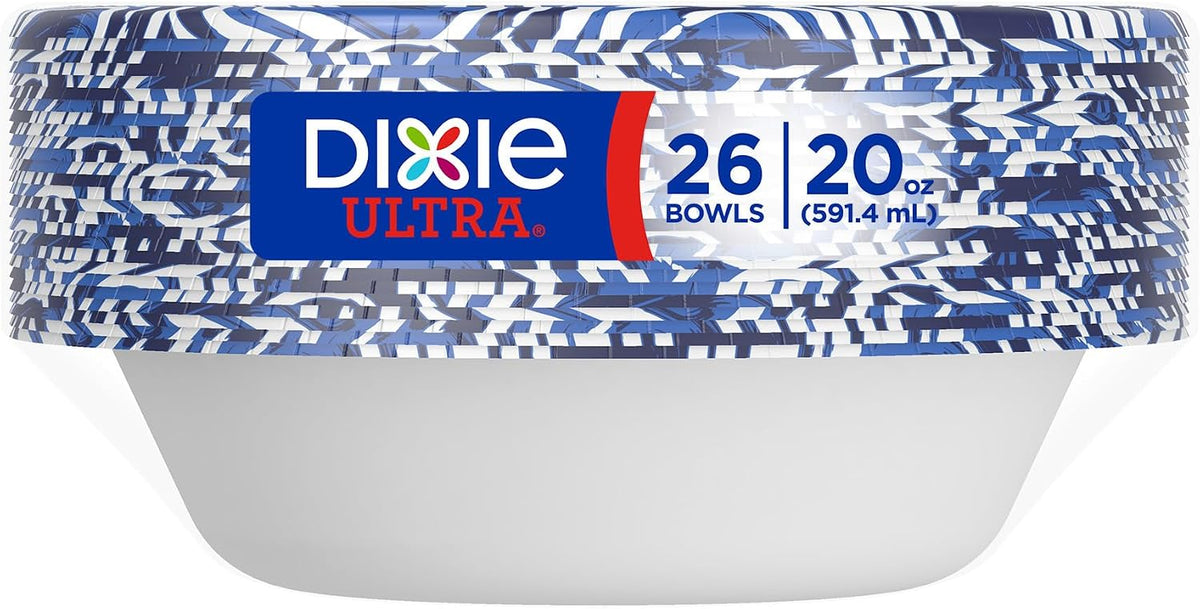 Dixie Ultra, Large Paper Bowls, 20 Oz, 150 Count (6 packs of 25 bowls), Microwave Safe, Compostable, Disposable Bowls Great For Breakfast, Lunch, And Dinner Meals