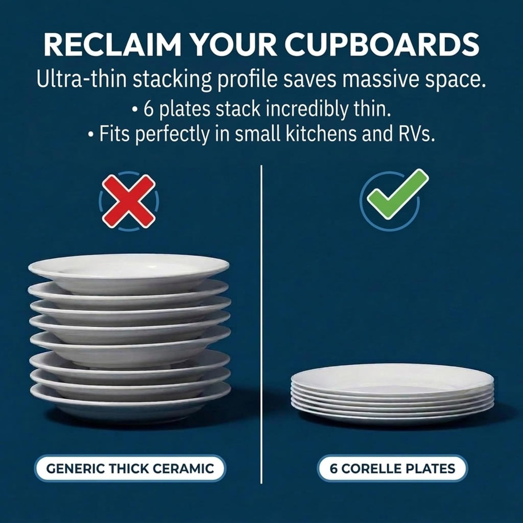 Corelle Vitrelle 6-Piece Salad Plates Set Triple Layer Glass and Chip Resistant, 8-1/2-Inch Lightweight Round Plates, Winter Frost White