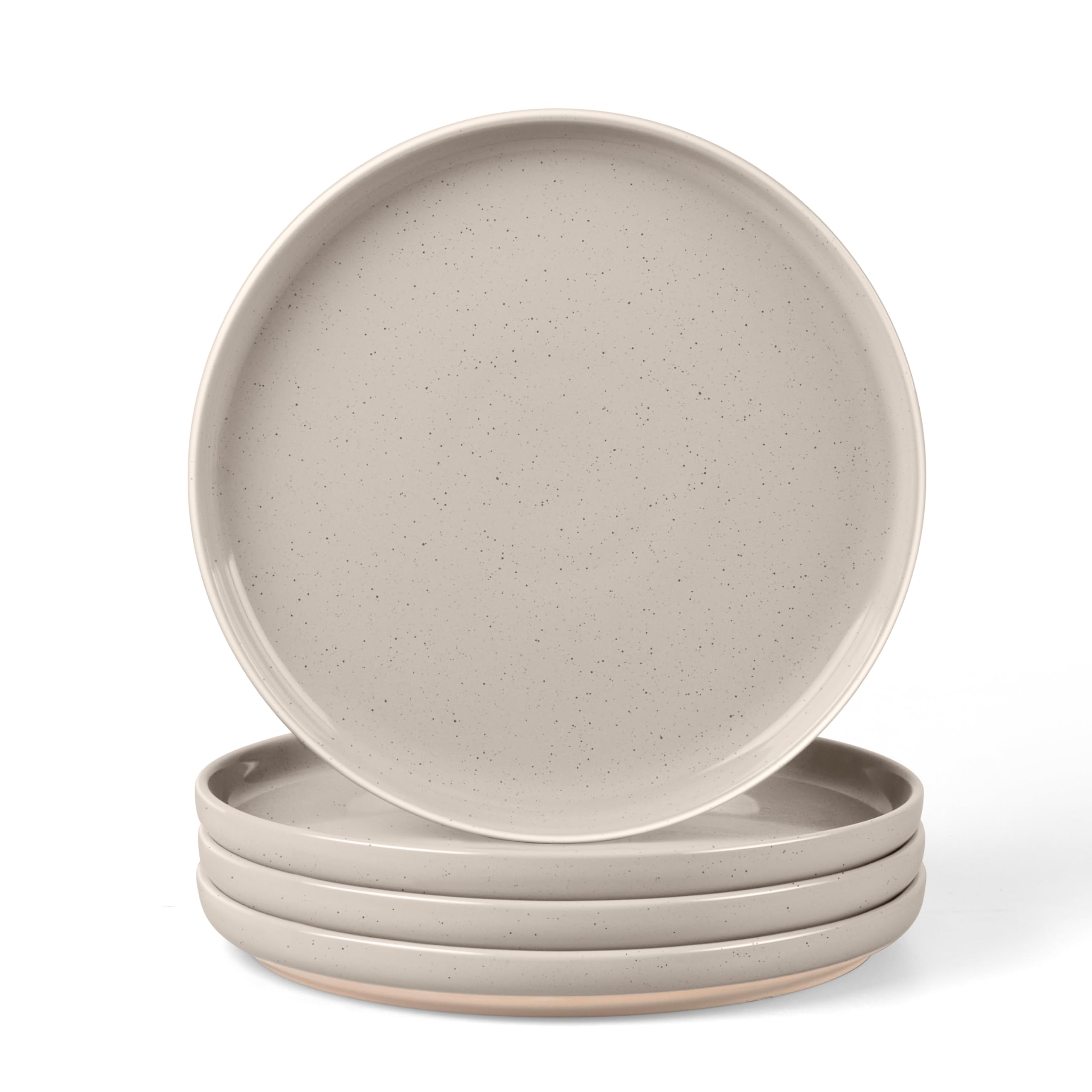 LIANYU Stoneware Dinner Plates Set of 4, 10.5 Inch Porcelain Kitchen Plates, High Edge Flat Dishes Set for Steak, Salad, Dessert, Microwave & Dishwasher & Oven Safe, Scratch Resistant, Milky Brown