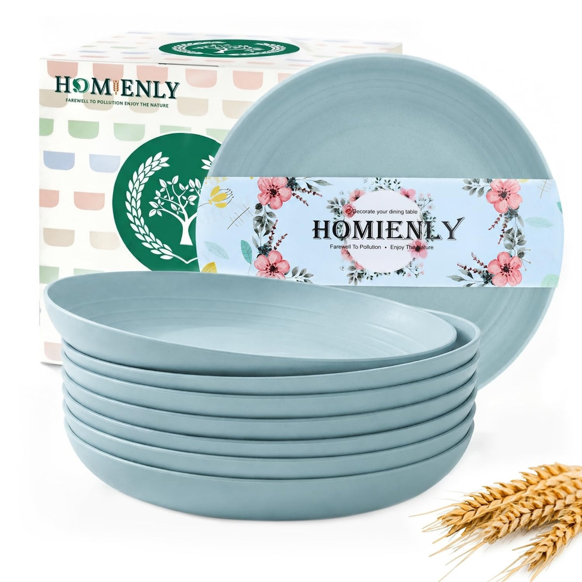 Deep Dinner Plates Set of 8 Alternative for Plastic Plates Microwave and Dishwasher Safe Wheat Straw Plates for Kitchen Unbreakable Kids Plate Set with 4 Colors (Classic Bright, 9 inch)