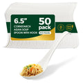 Disposable PLA Cornstarch Asian Soup Spoons with Hook Plastic-Free, 600 PK | Anti-Slip Hook Design,Eco-friendly,Heavy Duty,Crystalized,Take-out,Ramen,Pho,Noodles,Hot Soup,Hakoware,Chinese,Wonton,Cutlery